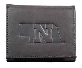 Rico Industries - Nebraska Cornhuskers Embossed Trifold Wallet - Soft Dark Brown Leather - with Worn Distressed Look - Multi