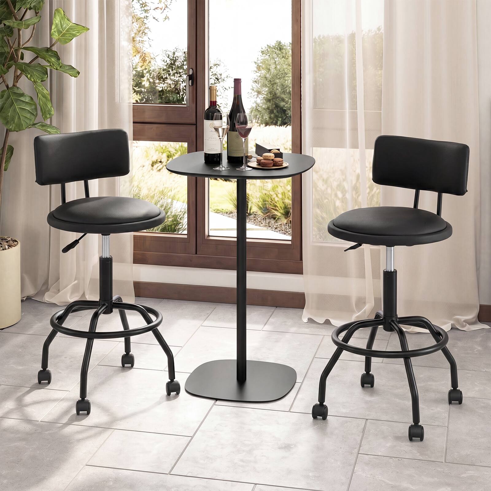 Alt View 3. Gymax - Gymax 4PCS Swivel Height Adjustable Bar Stool w/ PU Leather Thick Upholstered Seat Black - Black.
