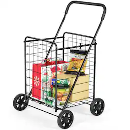 Costway - Folding Shopping Cart Utility Trolley Portable For Grocery Laundry Travel - Black