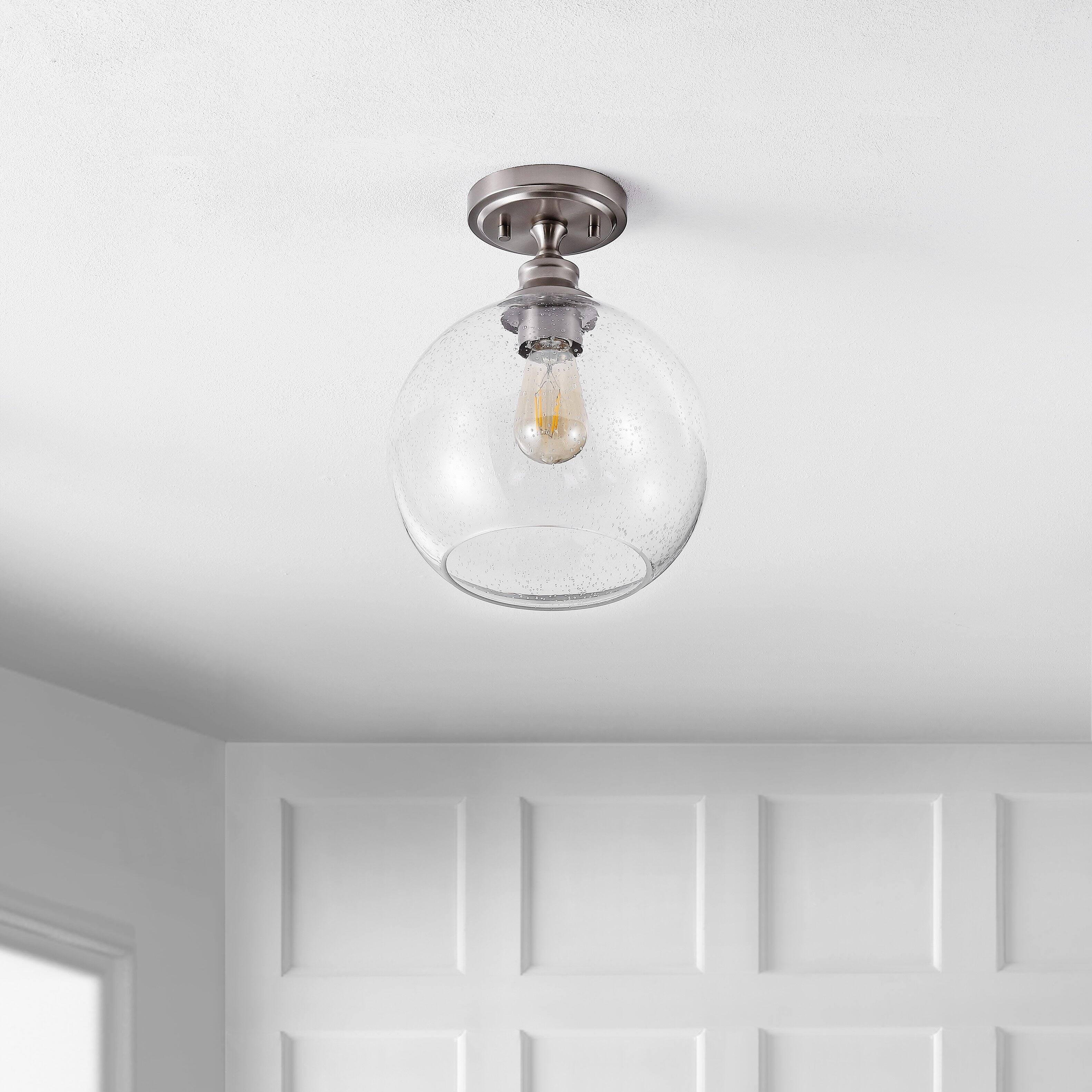 Alt View 5. Jonathan Y - Marla 9.75" 1-Light Bohemian Farmhouse Iron/Seeded Glass LED Semi Flush Mount, Nickel/Clear - Nickel.