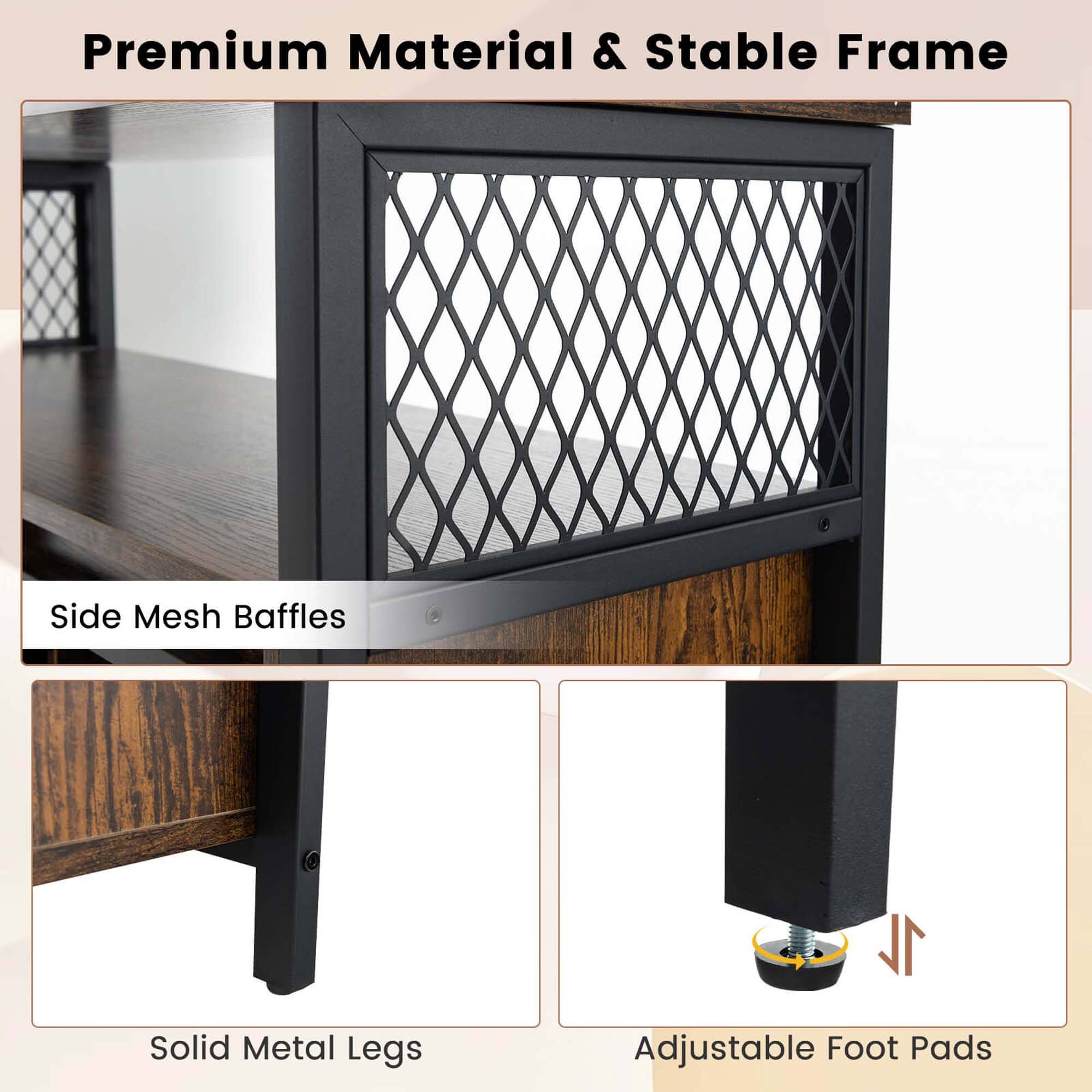Premium Material & Stable Frame: Side Mesh Baffles, Solid Metal Legs, Adjustable Foot Pads