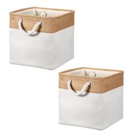 Unique Bargains - 2pcs Fabric Storage Bins, 11 Inch Foldable Cubes with Rope Handles for Home Office Shelves Closet - White