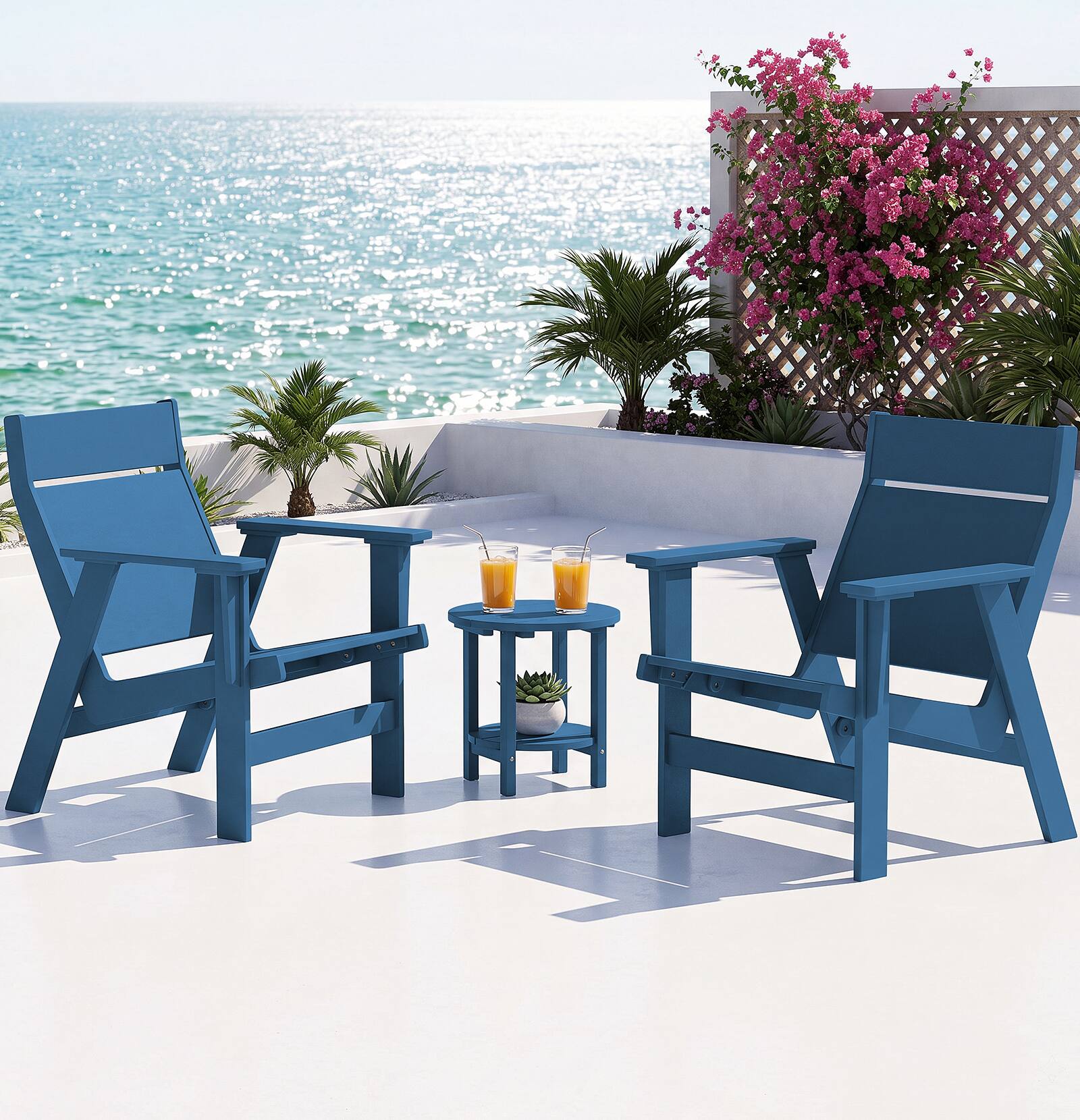 Alt View 7. SERWALL - Modern Adirondack Chair, Slateless Design, HDPE, Low Maintenance, Navy - Navy.