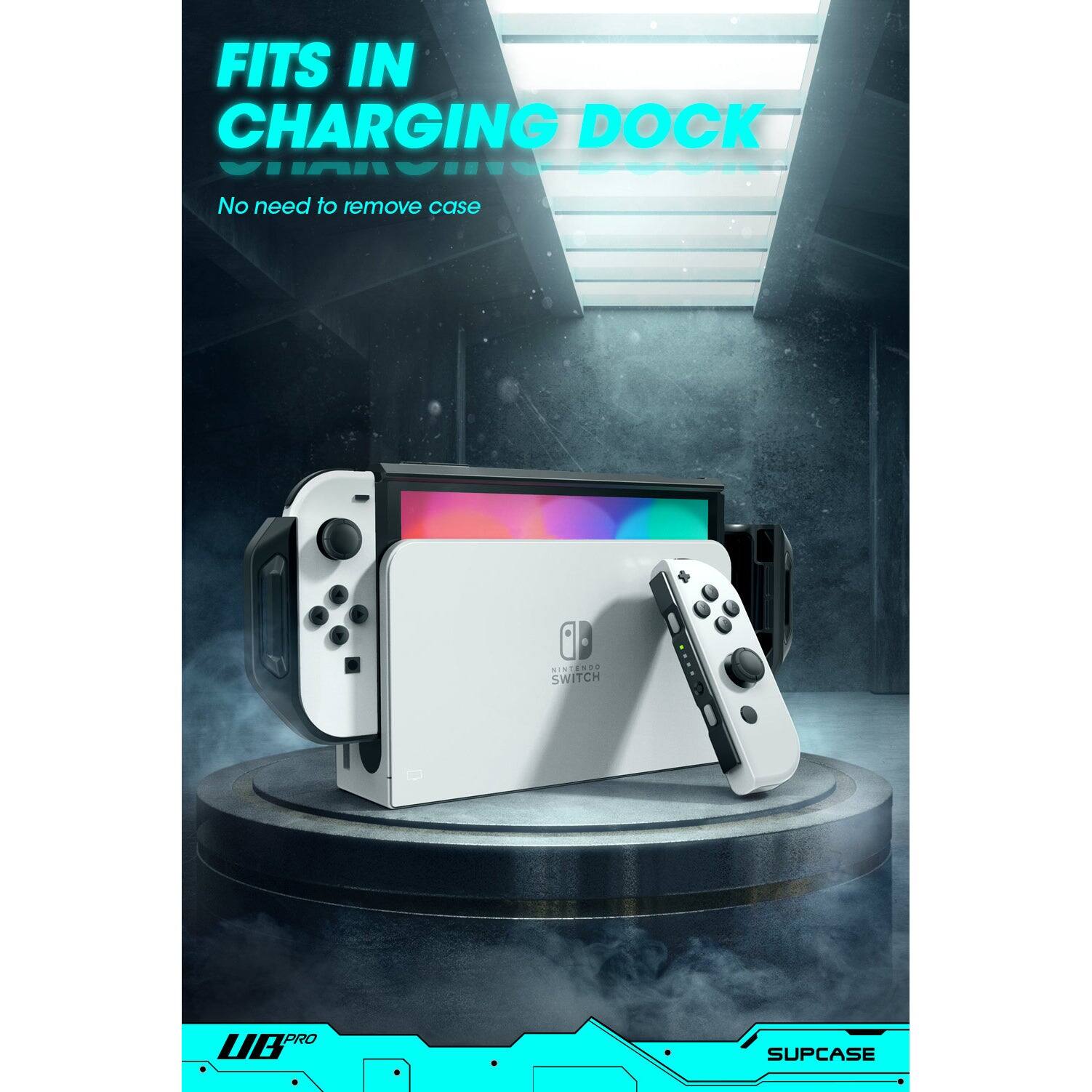 FITS IN CHARGING DOCK  
No need to remove case  

NINEENDO SWITCH PRO UB SUPCASE