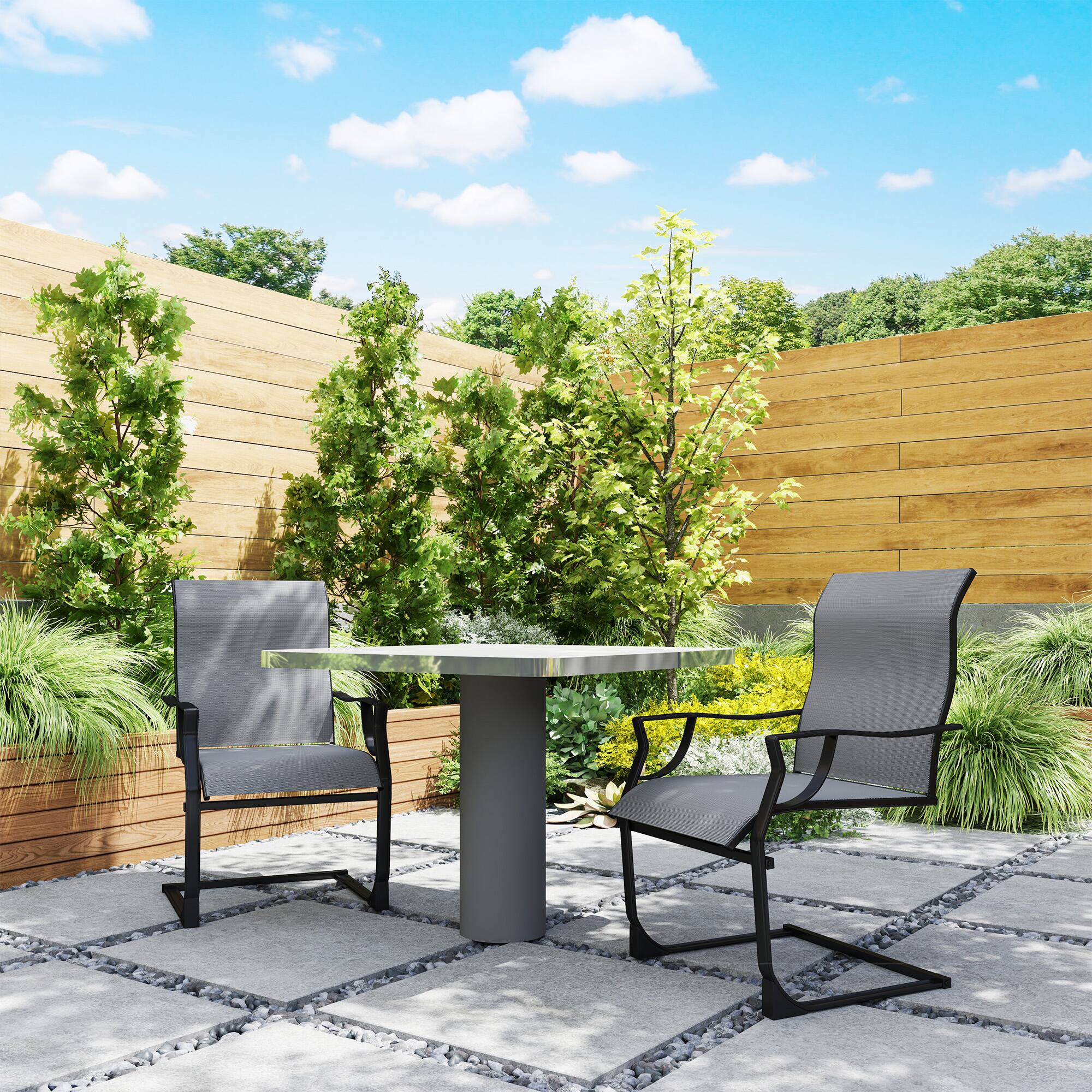 Alt View 7. Outsunny - Patio Dining Chairs Set of 2, Outdoor C Spring Dining Chairs Set w/ High Back, Armrest, Breathable Fabric & Metal Frame - Light Gray.