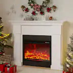 Front. Fehokinch - 55" White Electric Fireplace Mantel with Realistic 3D Flames, Remote Control & 1500W Heater - White.