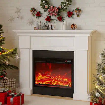 Front. Fehokinch - 55" White Electric Fireplace Mantel with Realistic 3D Flames, Remote Control & 1500W Heater - White.