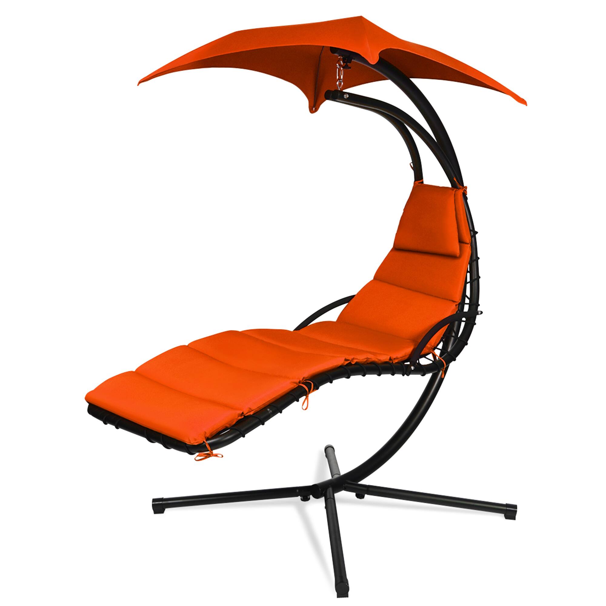 Alt View 2. Gymax - Gymax Patio Hammock Swing Chair Hanging Chaise w/ Cushion Pillow Canopy Orange - Orange.