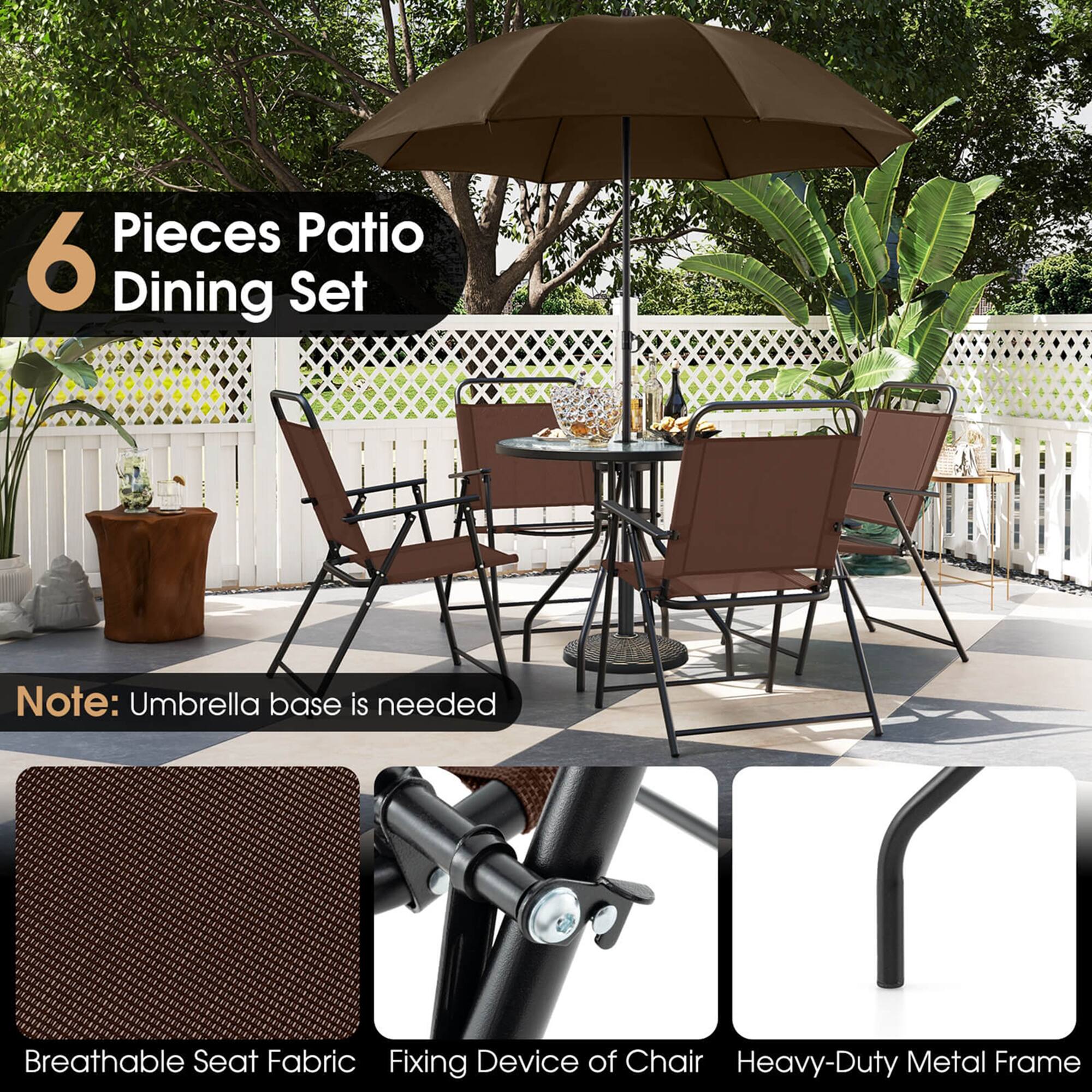 Pieces Patio 6 Dining Set Note: Umbrella base is needed Breathable Seat Fabric Fixing Device of Chair Heavy-Duty Metal Frame