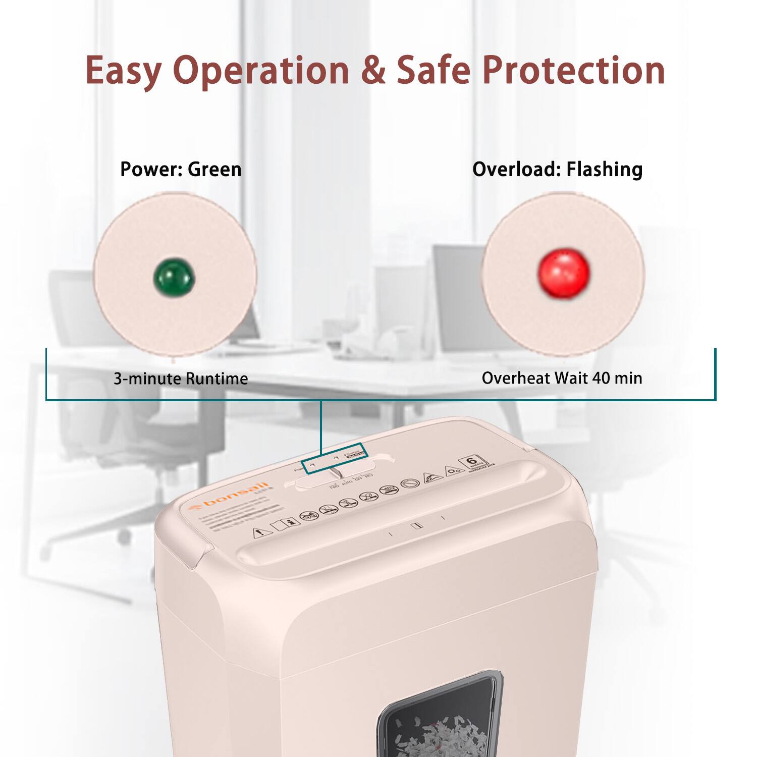 Easy Operation & Safe Protection

Power: Green  
3-minute Runtime

Overload: Flashing  
Overheat Wait 40 min