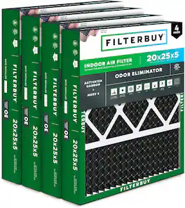 Filterbuy - 20x25x5 MERV 10 Odor & Allergy Defense, Pleated HVAC AC Furnace Air Filters Replacement for Honeywell & Lennox (4-Pack) - Black