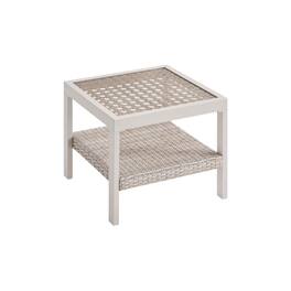 Songmics Home - Sencillo Collection - Outdoor Steel Glass Side Table, Bone Color - White