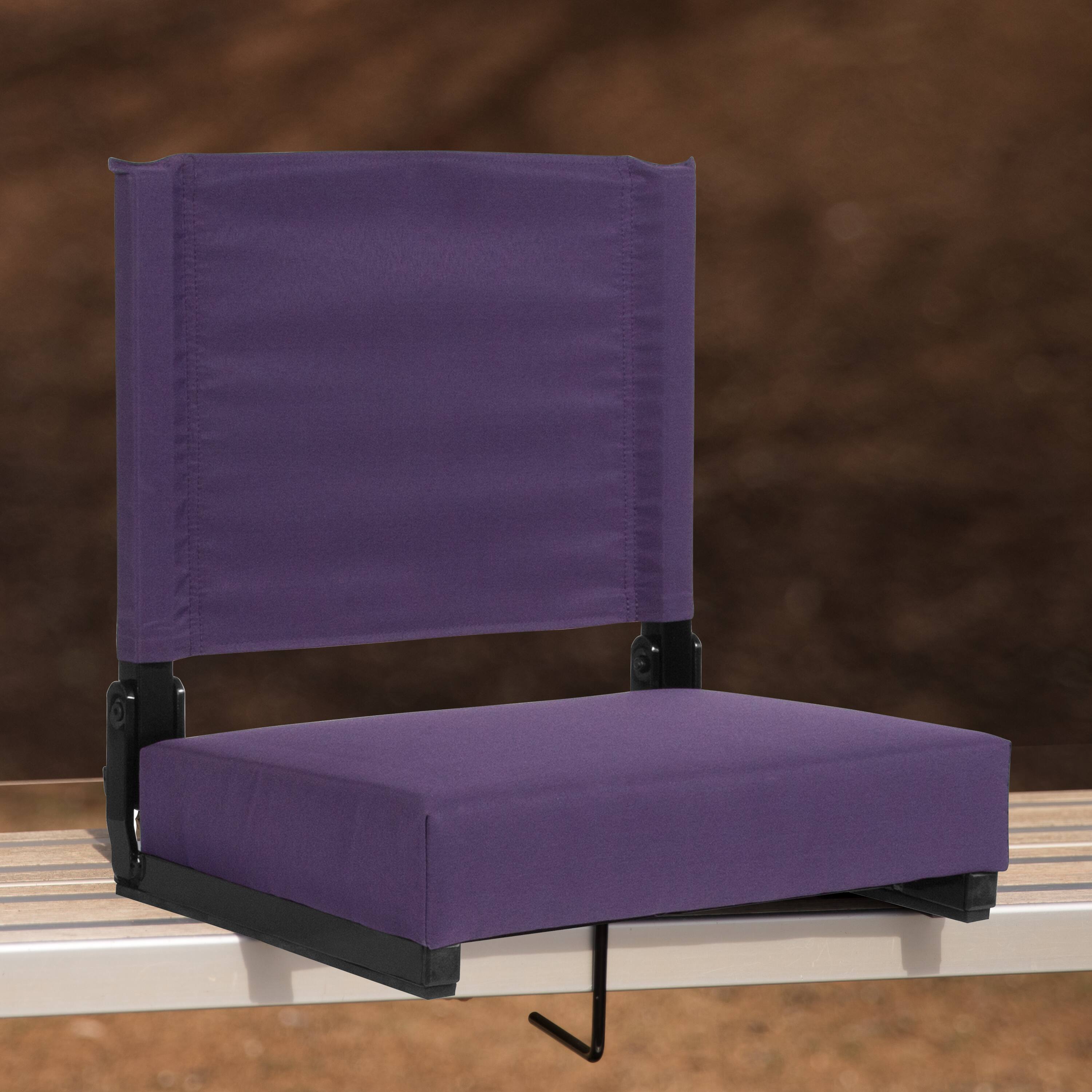 Alt View 1. Emma + Oliver - 500 lb. Rated Lightweight Stadium Chair with Handle & Ultra-Padded Seat - Dark Purple.