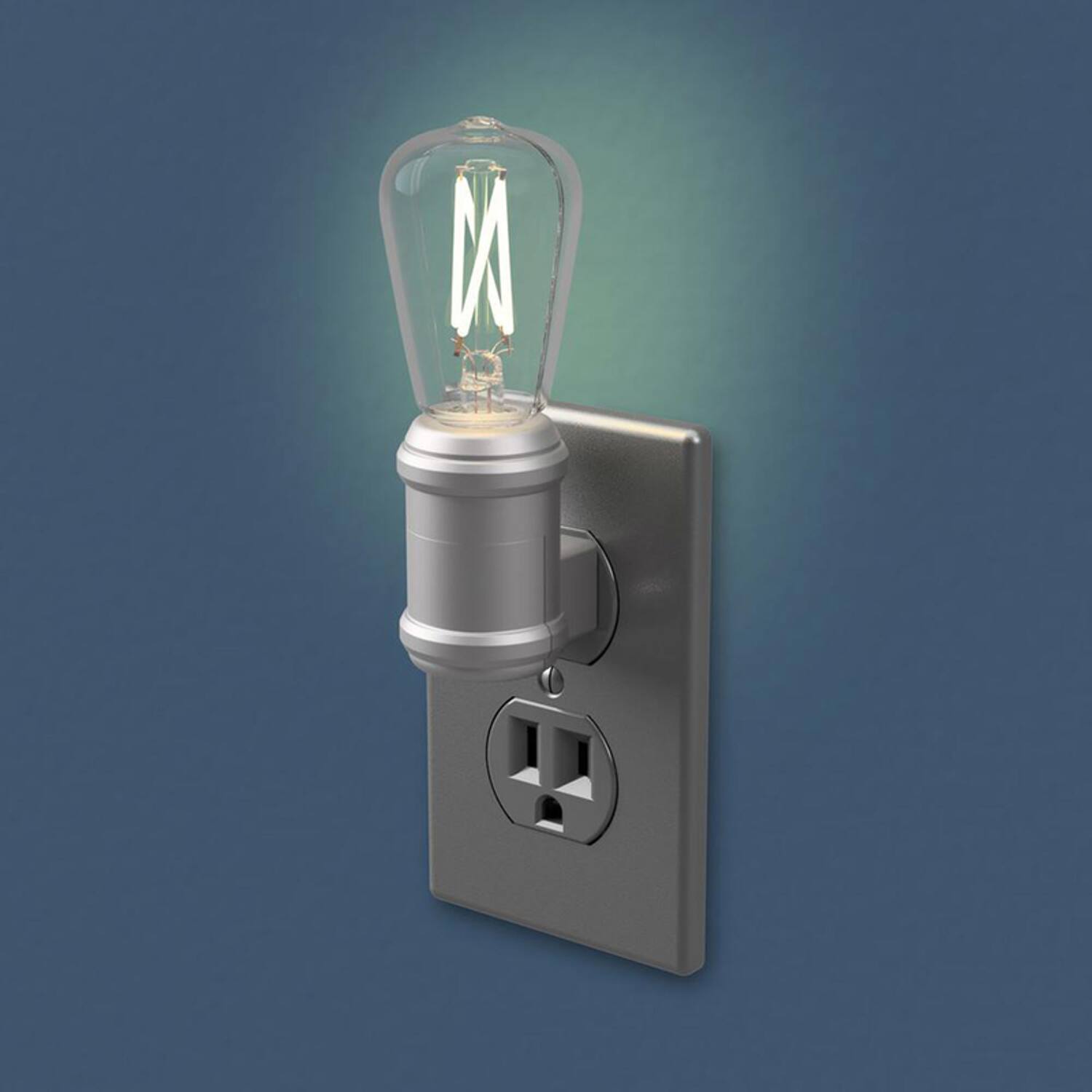 Left. Westek - Westek Automatic Plug-in Vintage Edison Aged Nickel LED Night Light.
