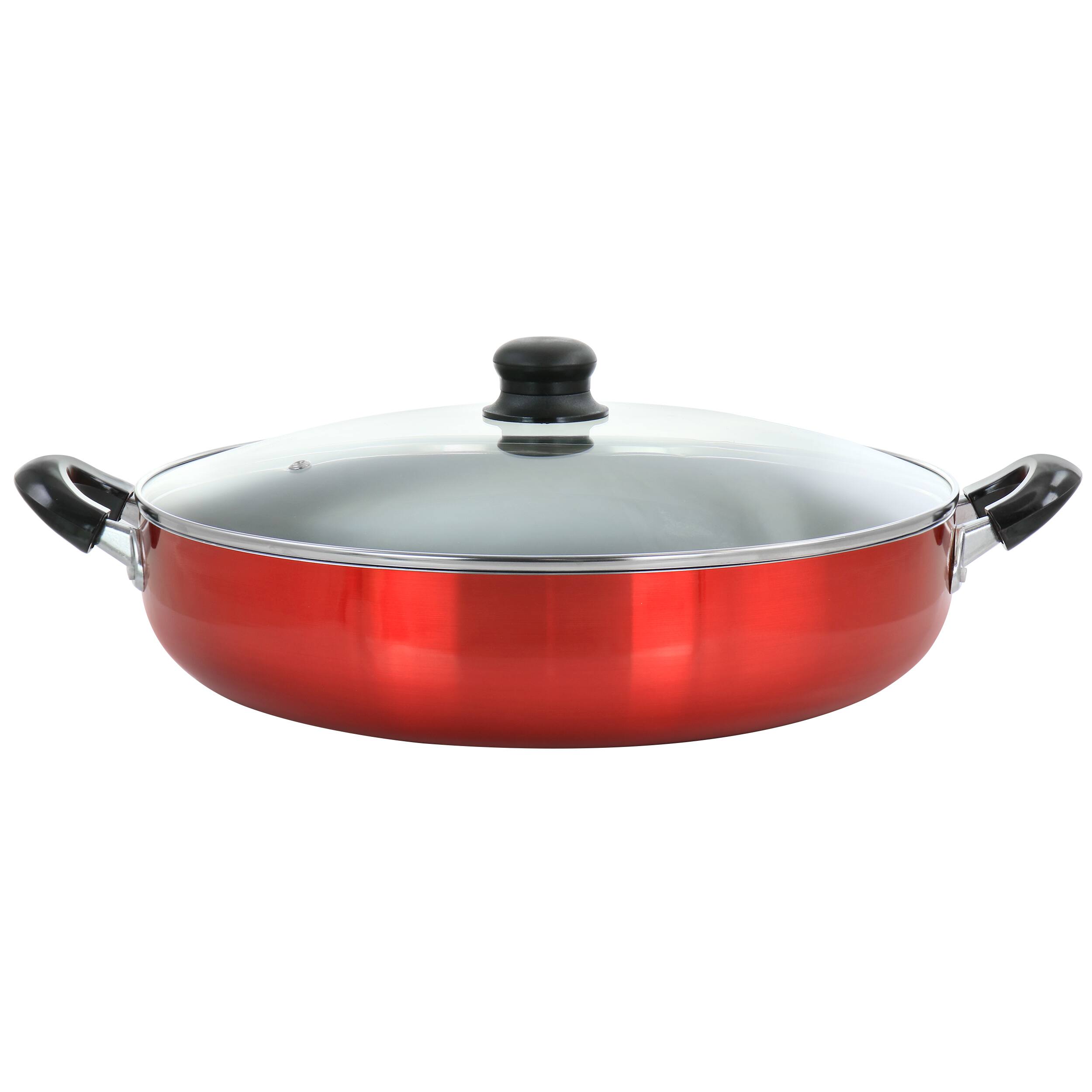 Better Chef - 14 Inch Aluminum Deep Fryer Pan with Glass Lid - Red