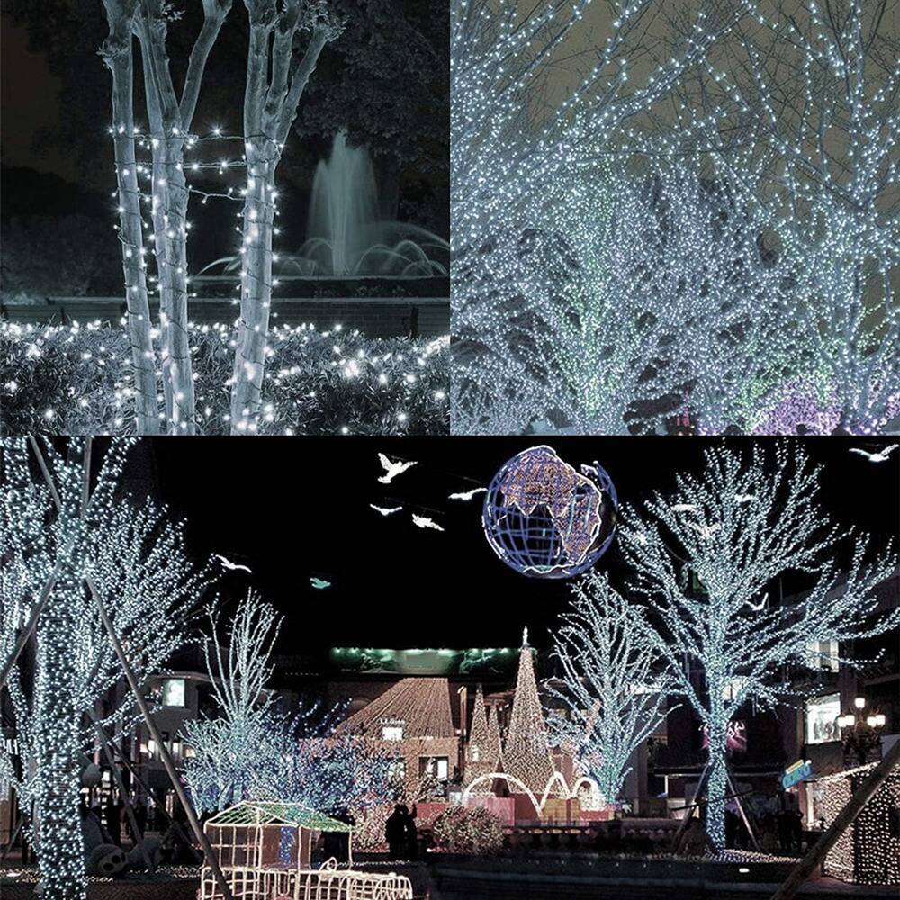 Left. PARKER SLATER - 98.5FT Christmas String Lights, 300 LED White Fairy Lights with 8 Modes Indoor Outdoor - White.