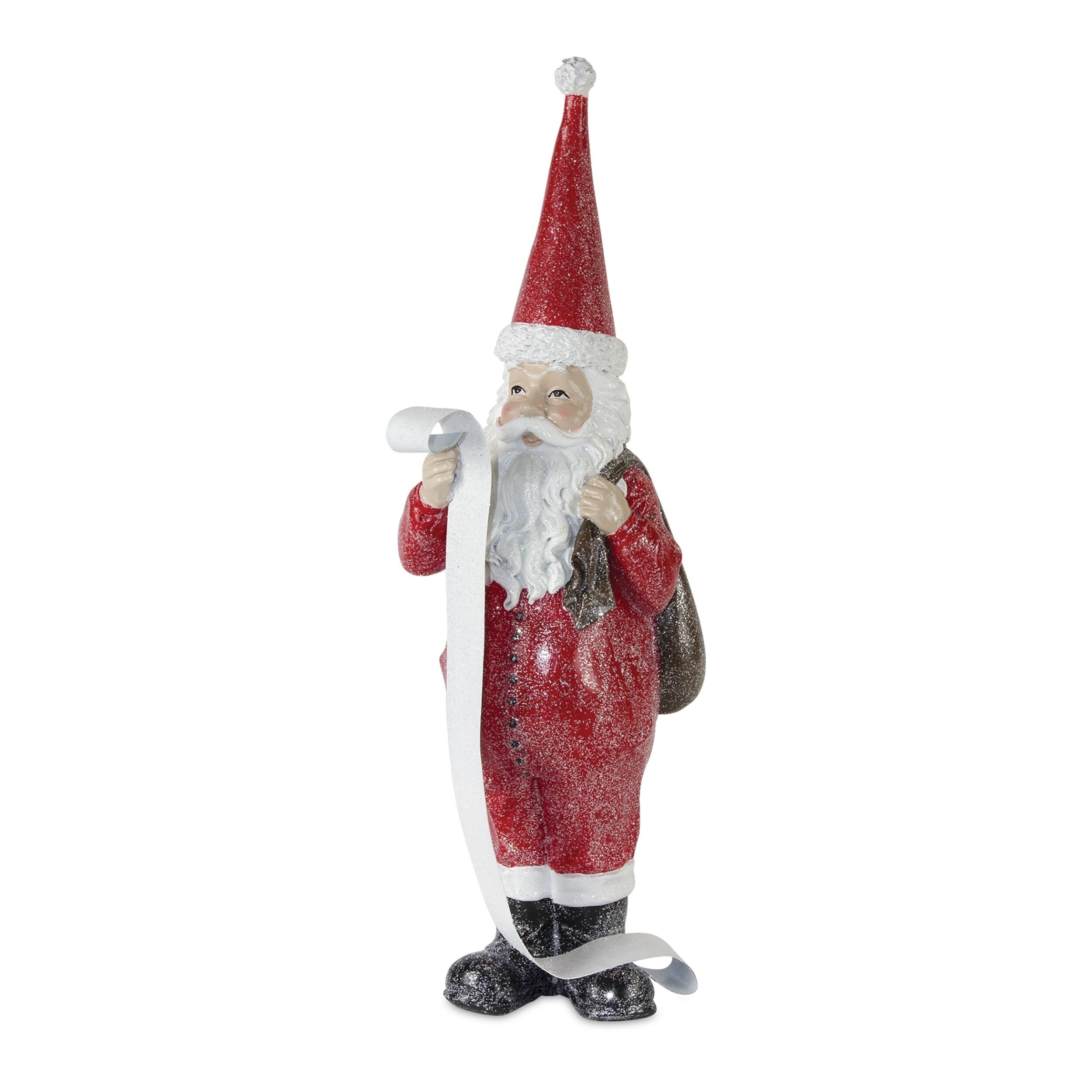 Left. BreeBe - Frosted Long John Santa with Pine and List Accent (Set of 3) - Red.