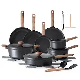 SENSARTE - 24-Pcs Nonstick Pots and Pans Set, Induction Healthy Kitchen Cooking Sets with Stay-Cool Handles, Dishwasher Safe - Black