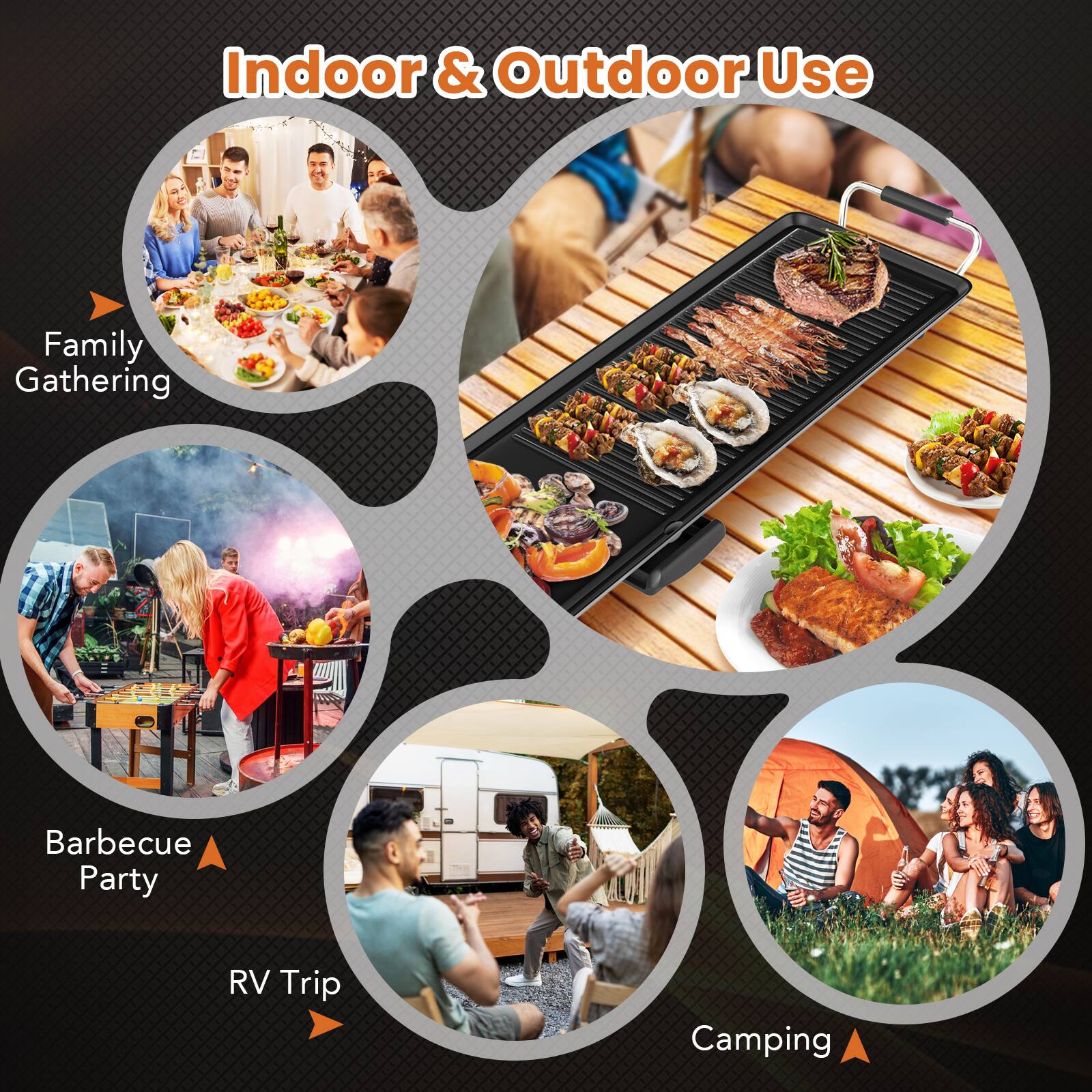 Indoor & Outdoor Use

- Family Gathering
- Barbecue Party
- RV Trip
- Camping