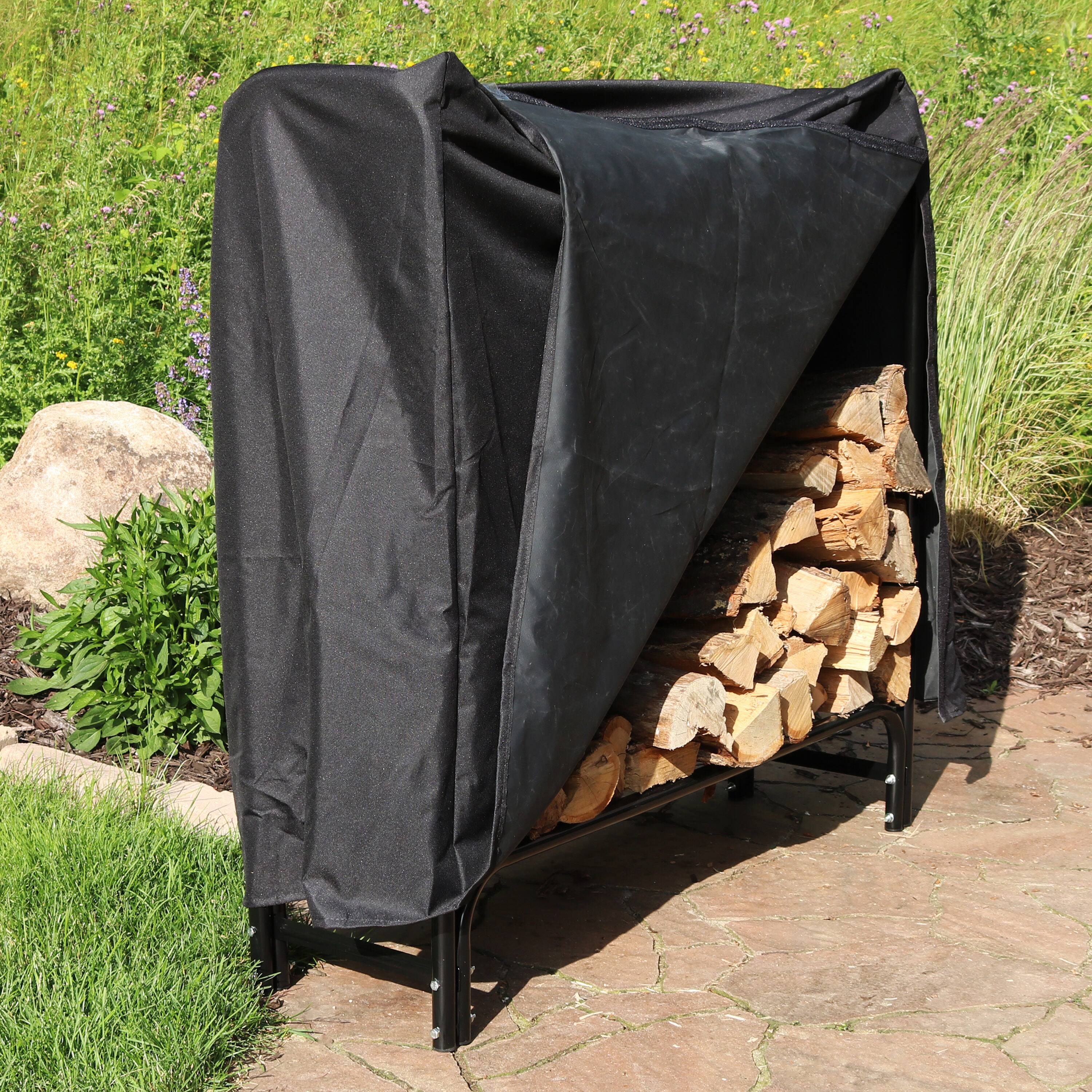 Alt View 1. Sunnydaze - 4 ft Powder-Coated Steel Firewood Log Rack with Cover - Black.