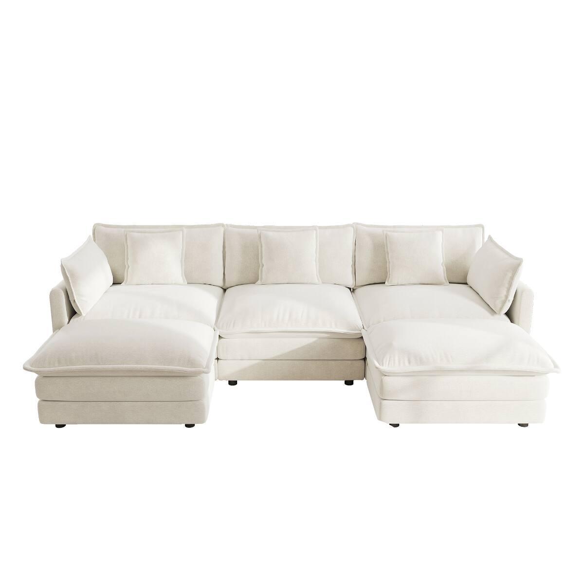 Alt View 2. Ropilly - Ropilly U Shaped Sectional Sofa, White Chenille Convertible Corner Couch with Reversible Footrest and 2 Ottomans - White.