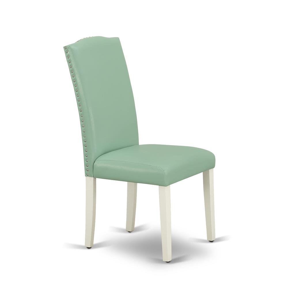 Angle. East West Furniture - V026EN257-5 5 Pc Dining Room Set Contains a Linen White Dining Table and 4 Pond PU Leather Dining Chairs with High Back - Multi-Color.