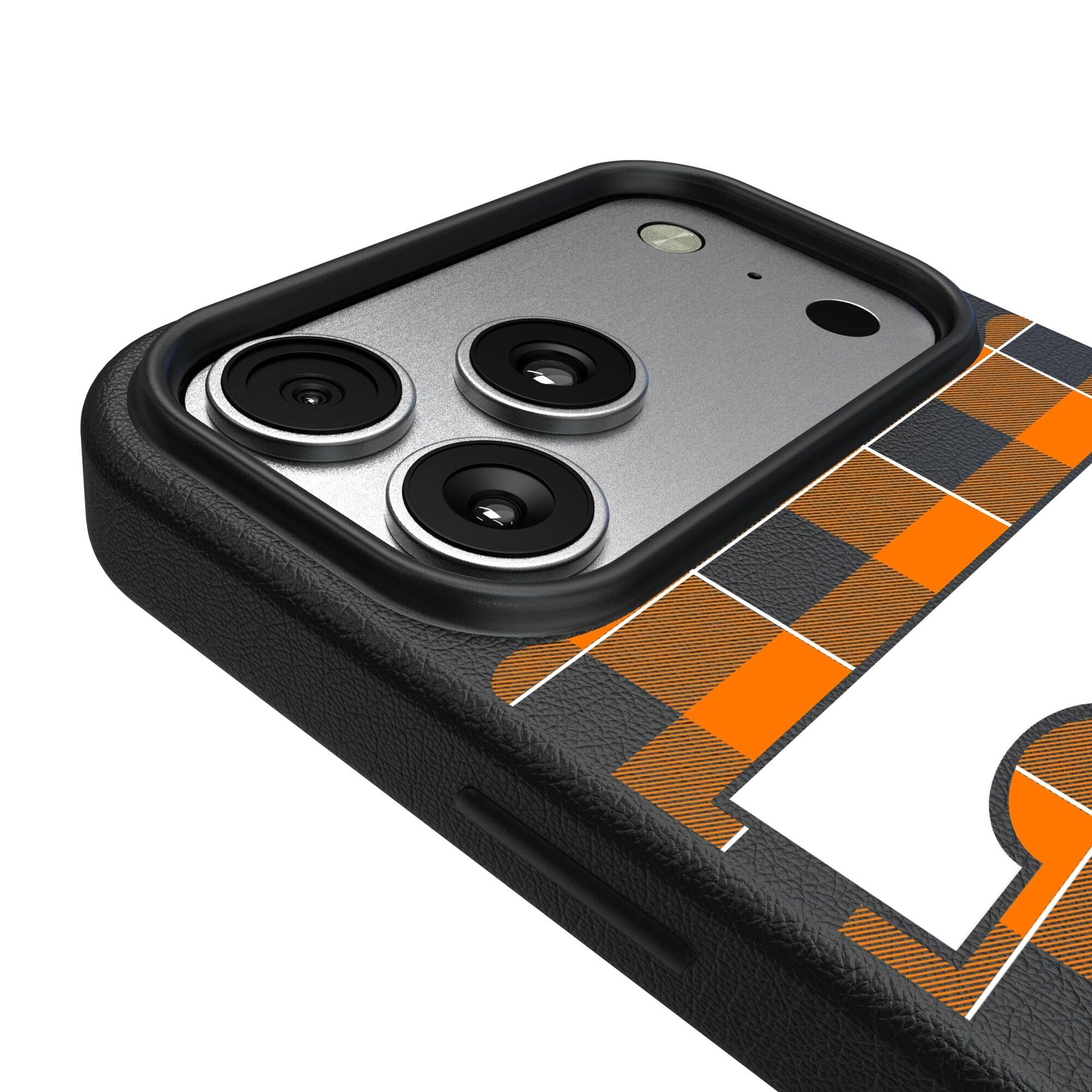 Alt View 2. Keyscaper - Tennessee Volunteers Plaid Magnetic Bump iPhone Case - 15 Pro Max - Black.