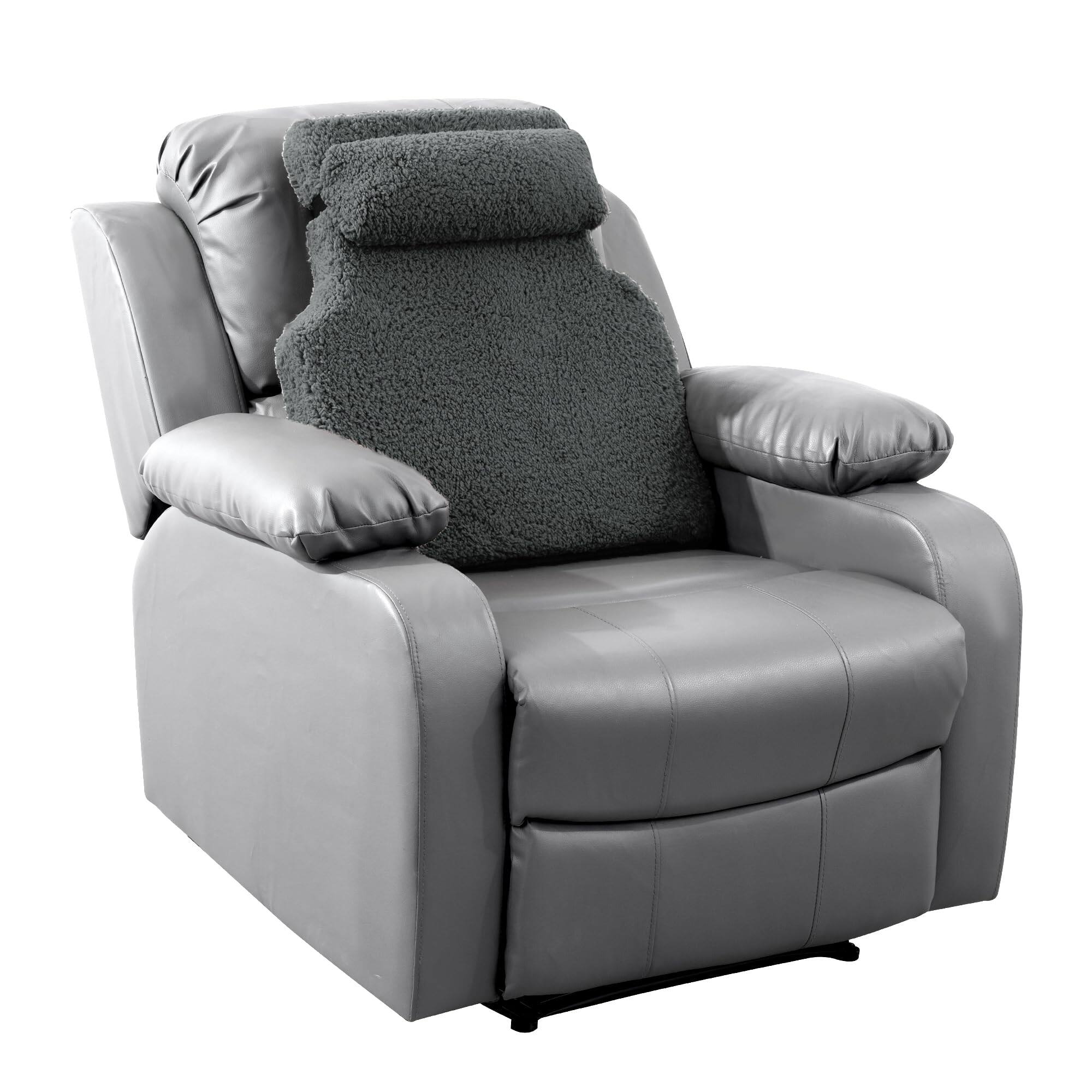 Front. Fabibe - Sherpa Fleece Lumbar Support Pillow with Headrest for Recliner,Memory Foam Recliner Chair Cushion for Back Pain - Grey.