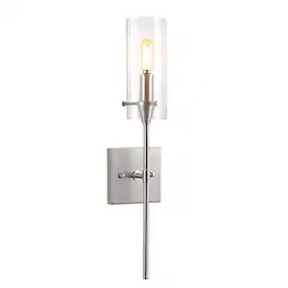 Jonathan Y - Cato 4.5" 1-Light Bohemian Farmhouse Iron/Glass LED Vanity, /Clear - Nickel