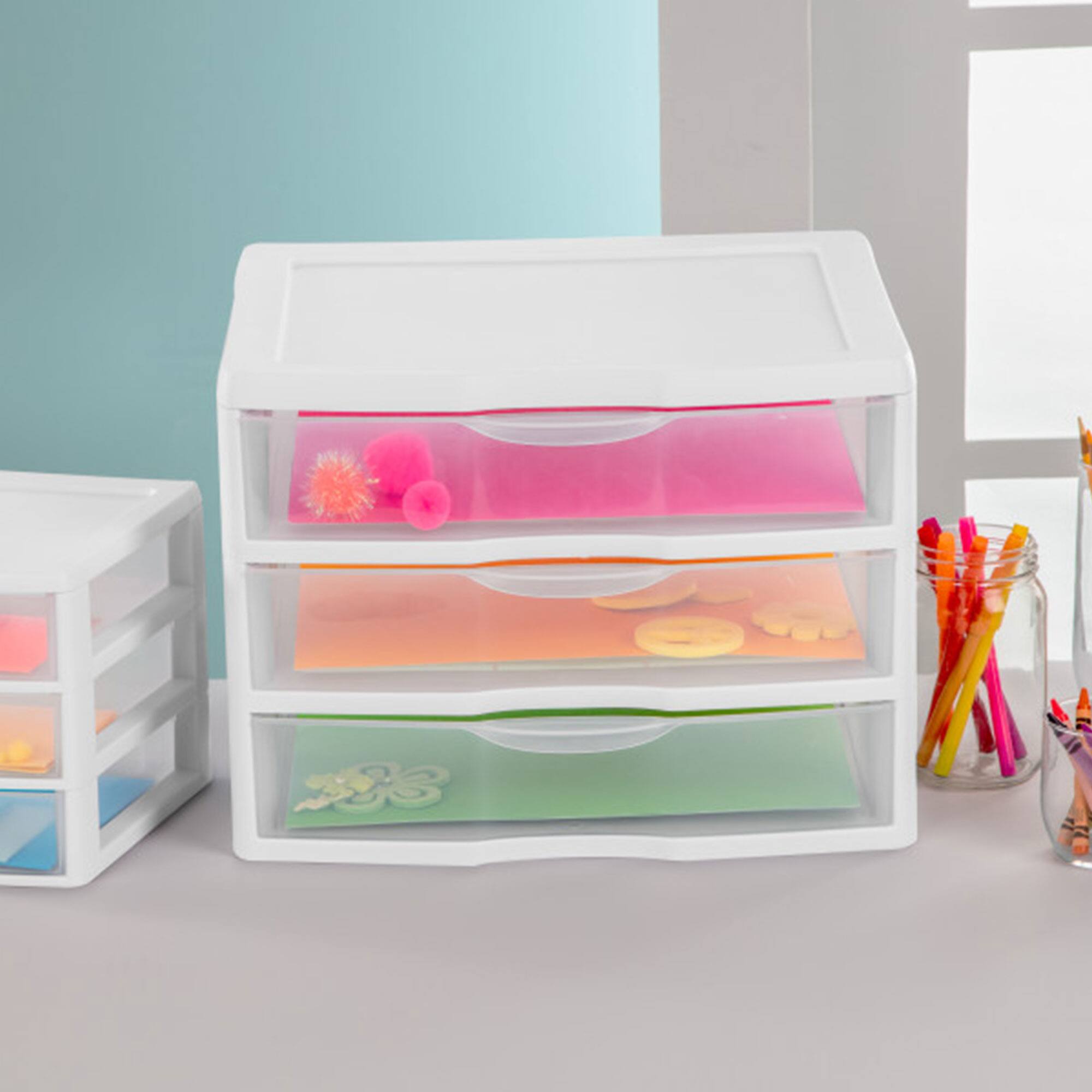 Alt View 5. Sterilite - Sterilite Clear Plastic Stackable Small 3 Drawer Storage System, White, (9 Pack).