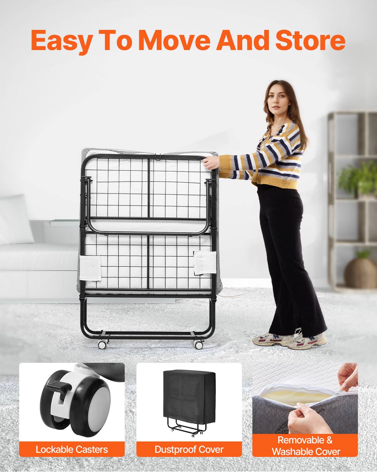 Easy To Move And Store

- Lockable Casters
- Dustproof Cover
- Removable & Washable Cover