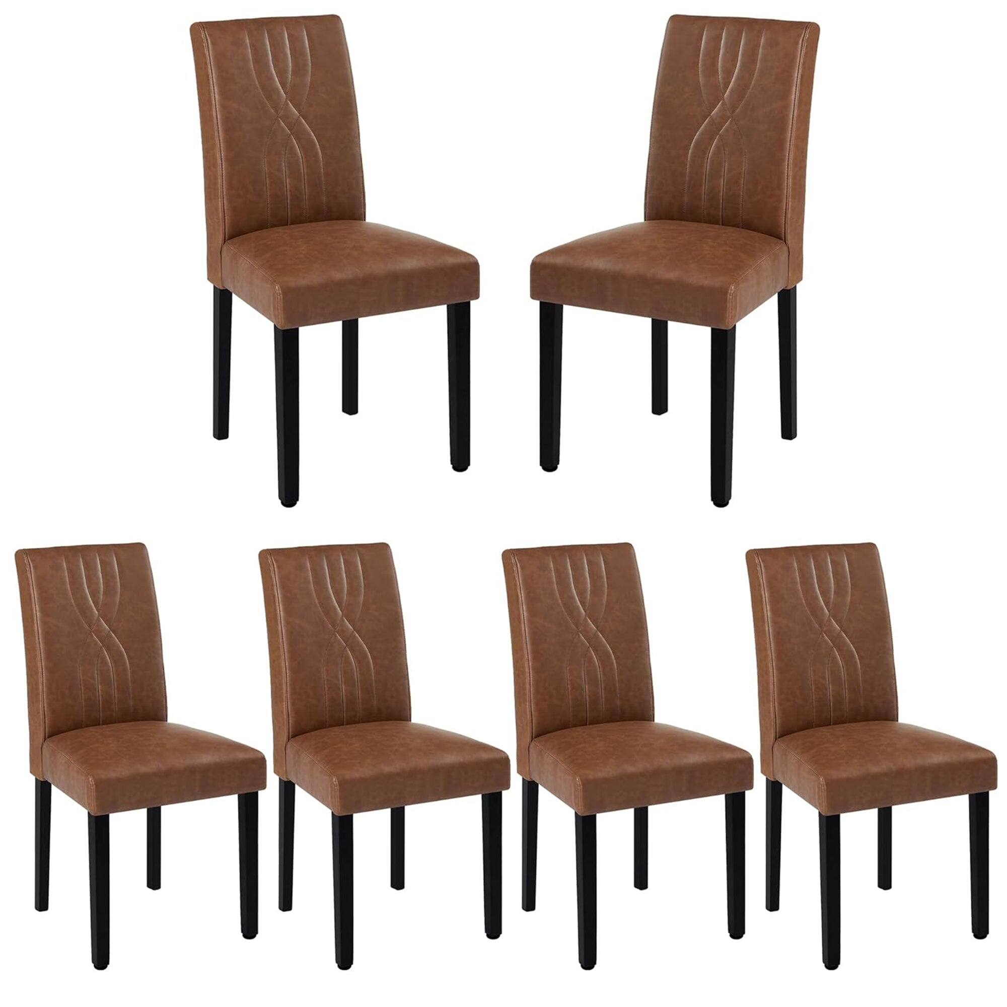 Front. Vecelo - Set of 6 Upholstered Dining Chairs, Modern Linen Fabric Chair & High Back for Kitchen/Living Room - Brown.