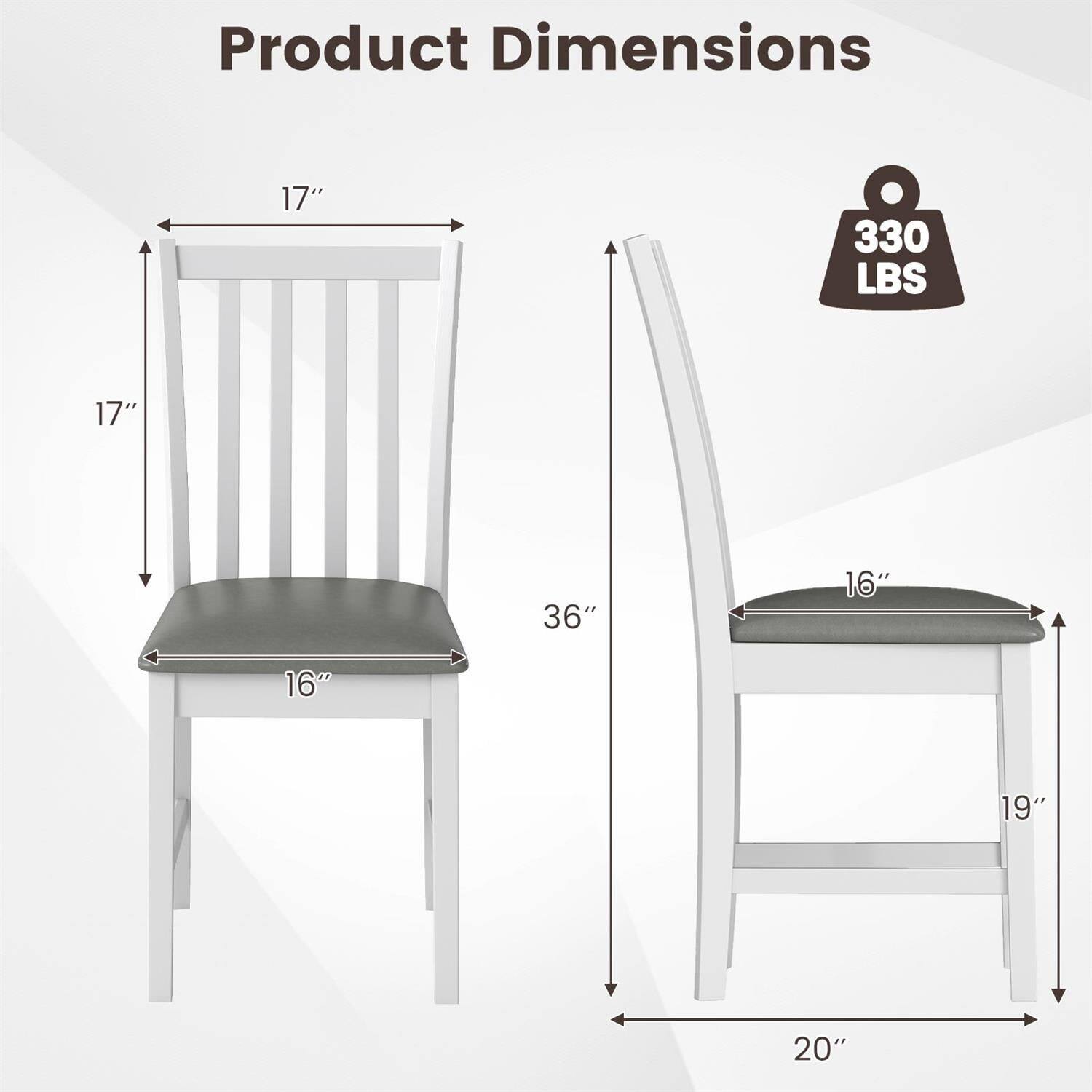 Product Dimensions: 17" x 17" x 36" (H) x 16" (W) x 20" (D)  
Weight Capacity: 330 LBS
