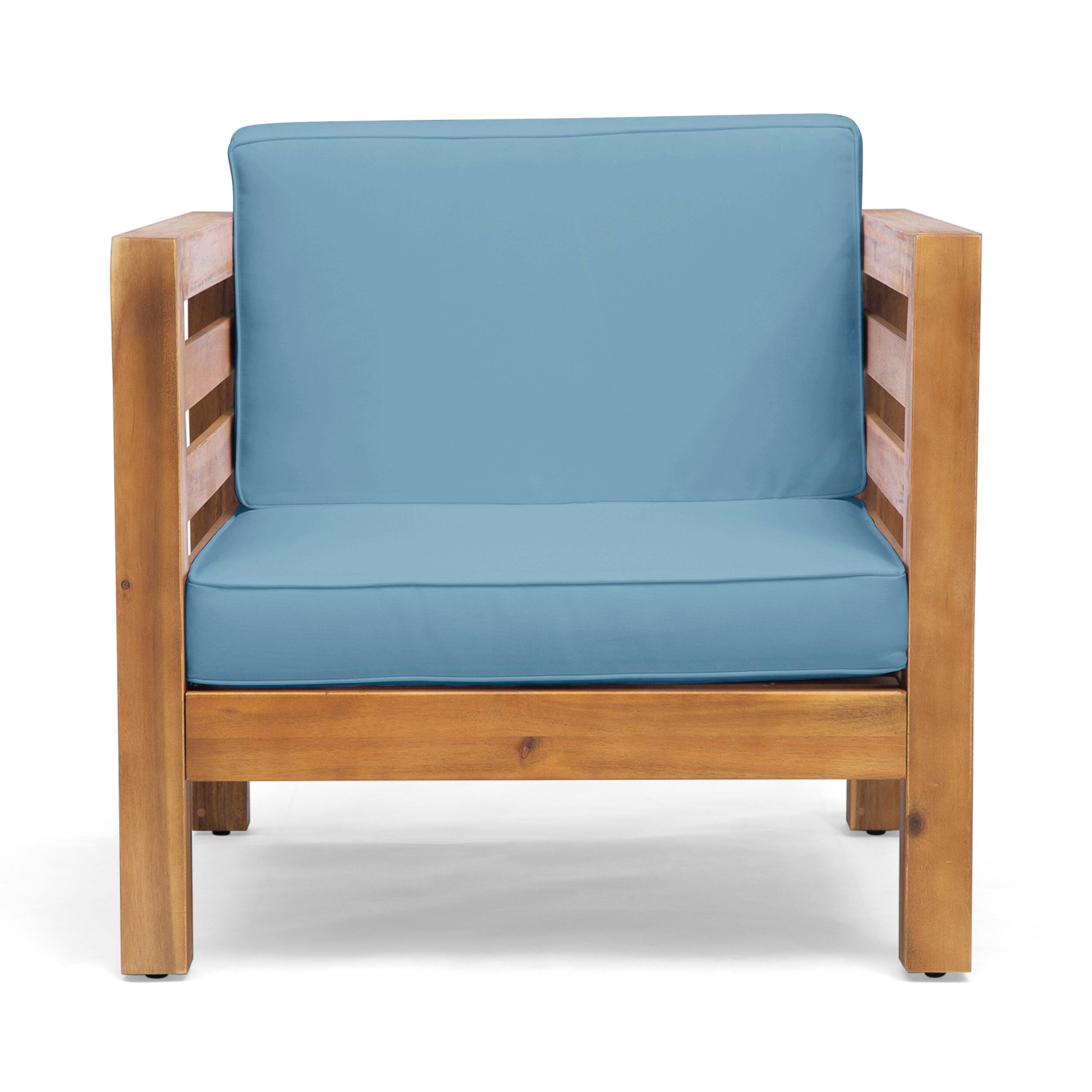 Back. Whisen - Outdoor Club Chair, Acacia Wood Patio Chair with Water-Resistant Cushion for Backyard, Garden and Porch - Blue.