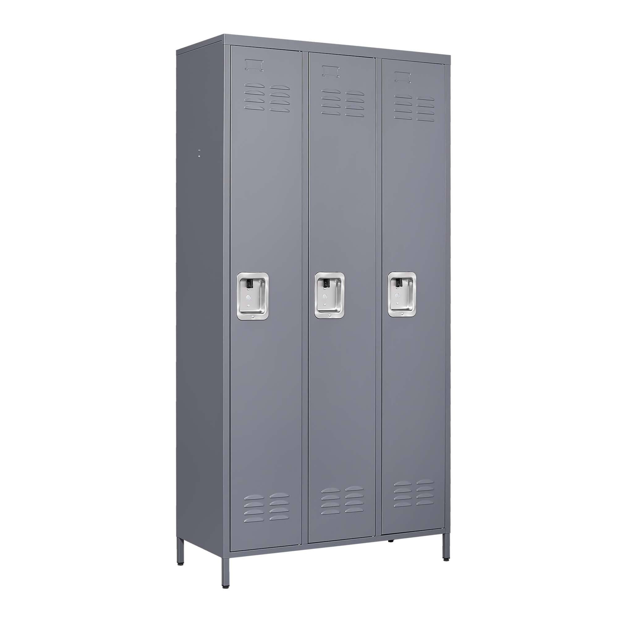 Alt View 8. GOODSILO - Three-Door Steel Storage Locker Cabinet for Secure Organization in Home Gym Office or Garage - Gray.