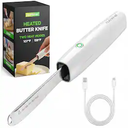 NutriChef - Heated Butter Knife Butter Spreader with 2 Heat Setting Ready Light, for Butter, Cheese & Peanut Butter - White
