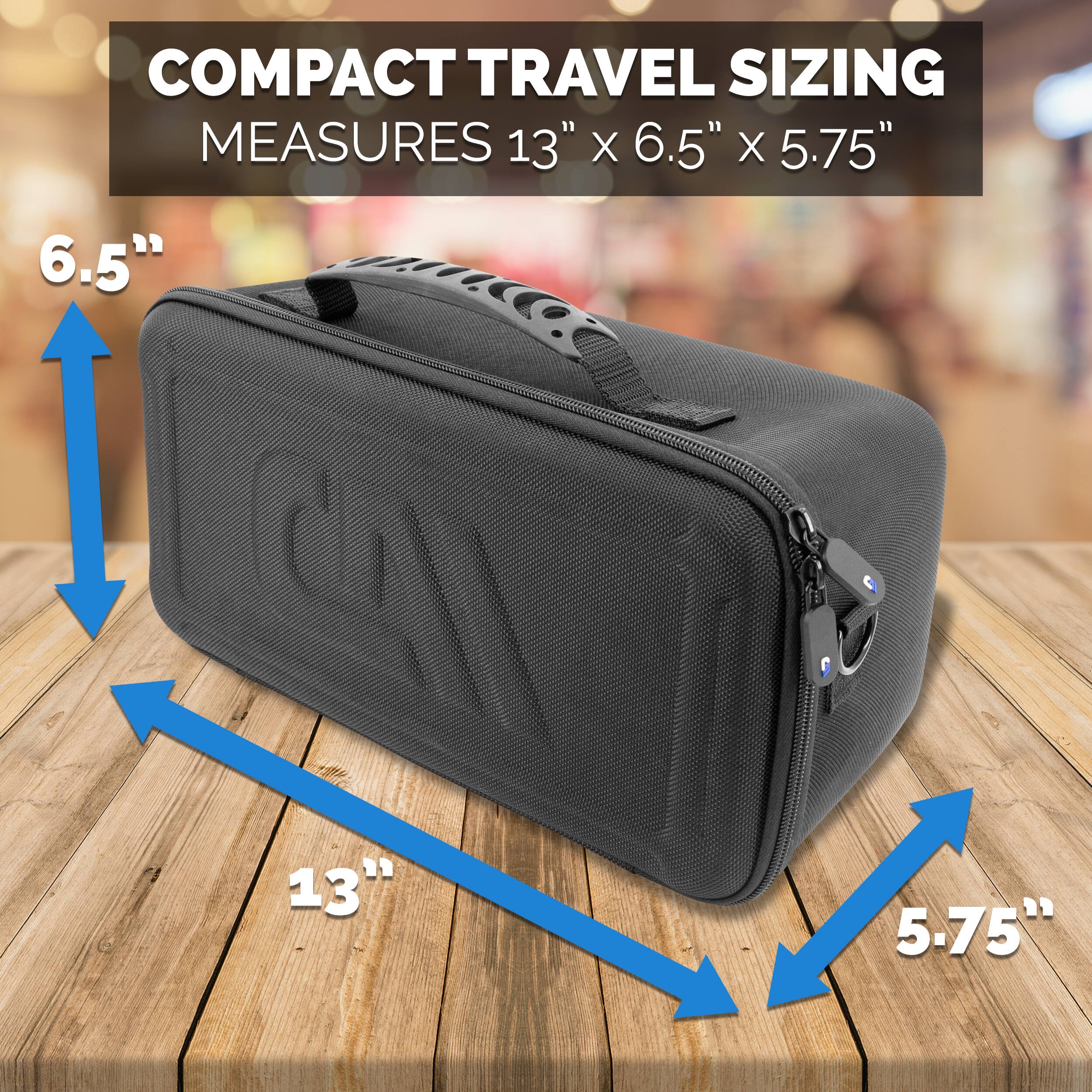 COMPACT TRAVEL SIZING MEASURES 13" X 6.5" X 5.75" 6.5" 13" 5.75"