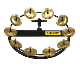 Tycoon Percussion - 10" Hi-Hat Tambourine, 10 Pairs of Brass Jingles, Durable Rubber Padded Strike Zone for Extended Lifespan, Large