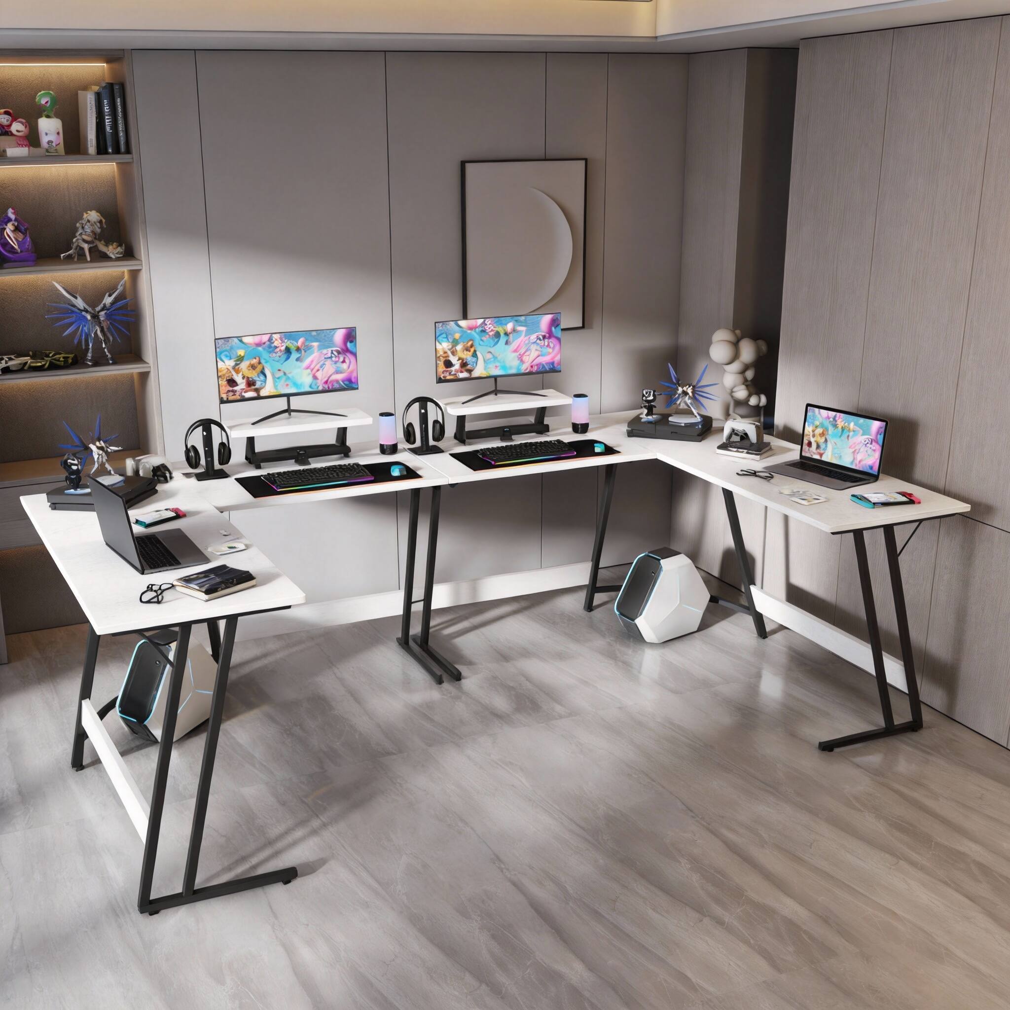 Alt View 3. Frangdom - 51 Inch L Shaped Gaming Desk Corner PC Table with Monitor Riser - Classical Brown 51 Inch.