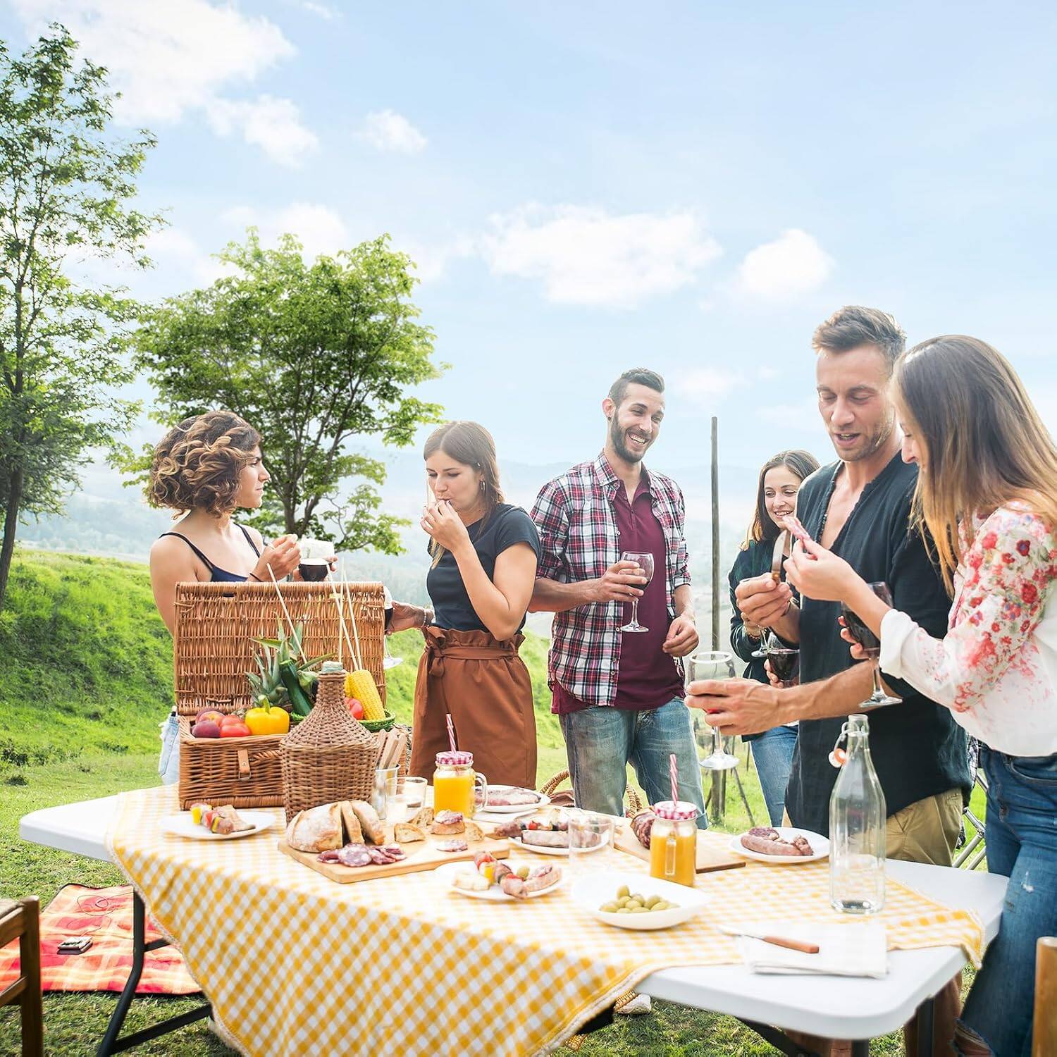Alt View 5. Winado - 6FT Plastic Folding Table Portable Long Rectangular Table with Carrying Handle for Indoor Outdoor Camping Picnic Garden - White.