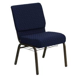 Alamont Home - Hercules 21"W Church Chair in Navy Blue Dot Patterned Fabric with Book Rack-Gold Frame - Navy Blue Dot Patterned Fabric/Gold Vein Frame