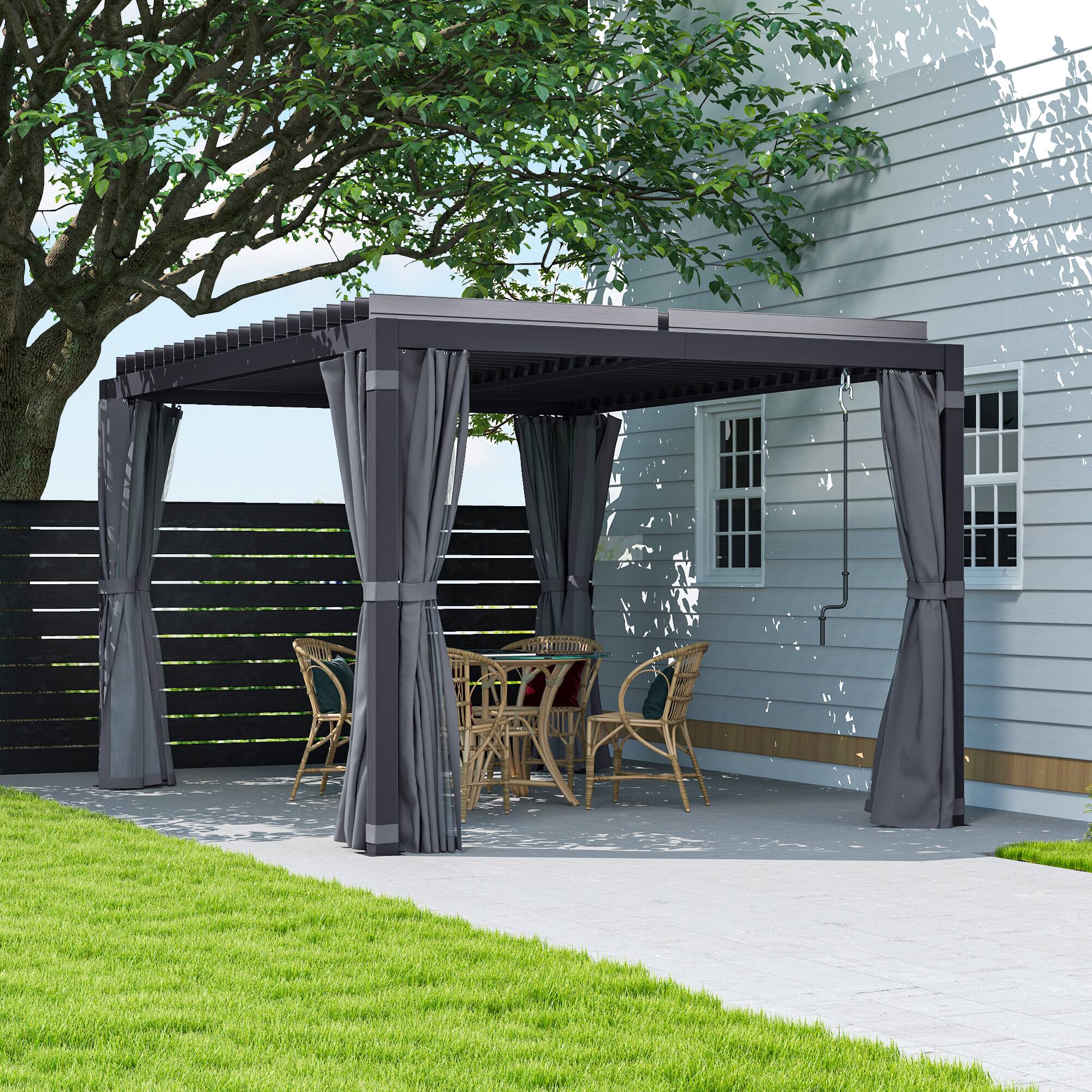 Alt View 1. Outsunny - 10 x 13 ft. Louvered Pergola Hardtop Gazebo with Adjustable Aluminum Roof and Frame, Outdoor Pergola - Dark Gray.