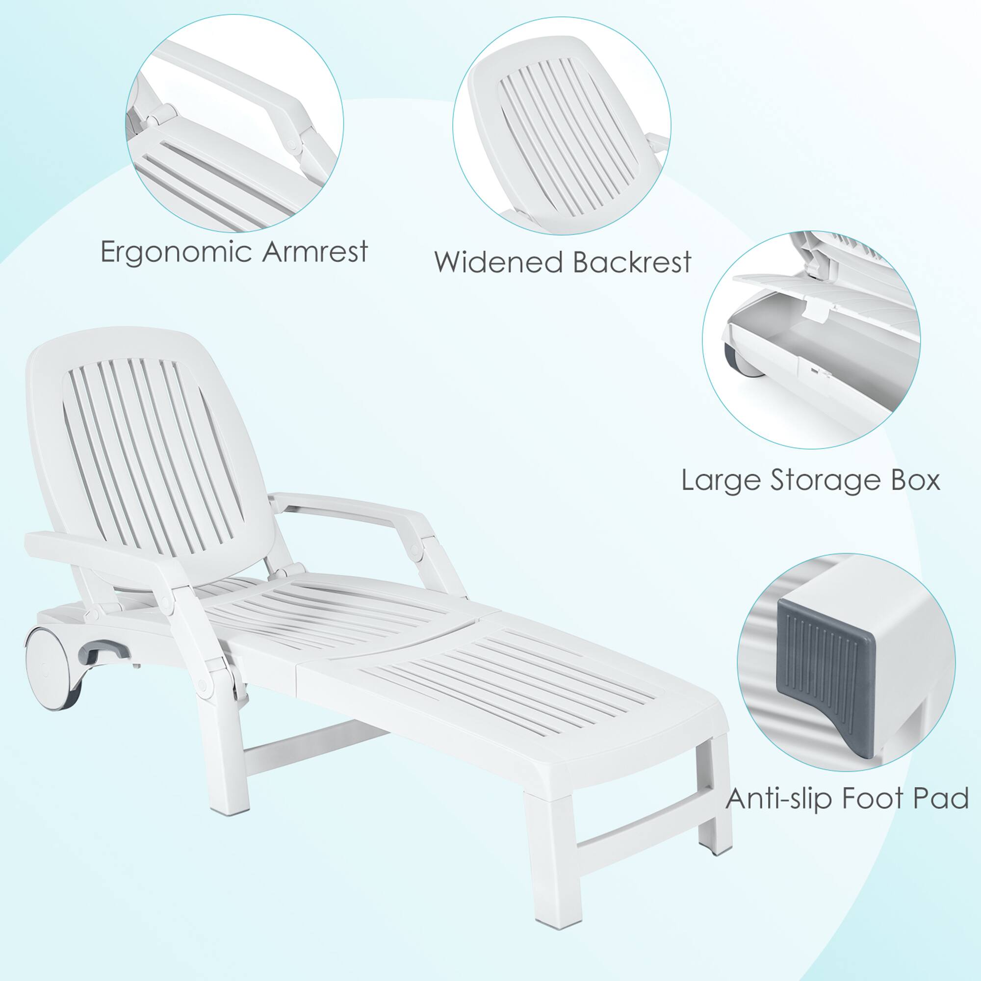 Ergonomic Armrest, Widened Backrest, Large Storage Box, Anti-slip Foot Pad