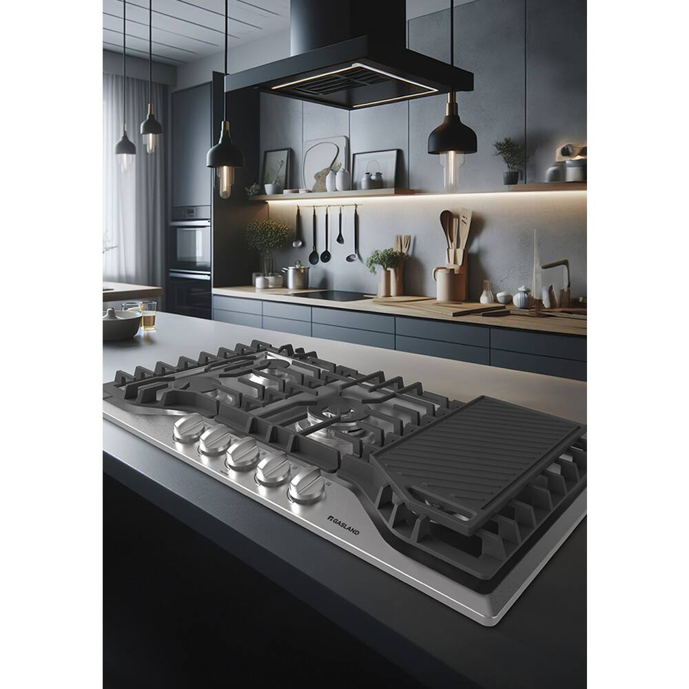 Alt View 3. GASLAND - 36 inches Gas Cooktop in Stainless Steel with 5-Burners and Griddle - Stainless steel.
