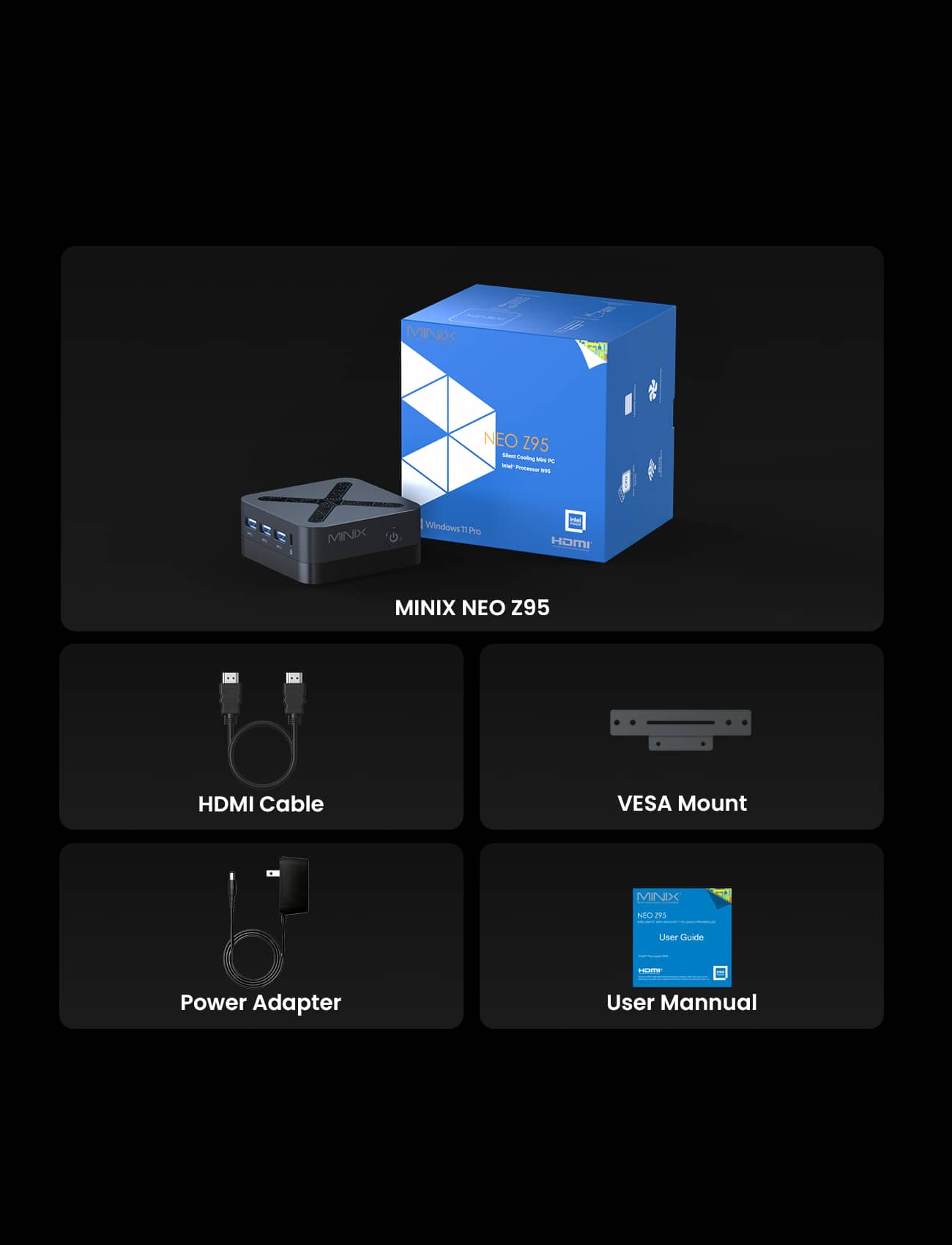 MINIX Z95 Mini Desktop PC, Intel N95, 16 GB RAM, 512GB SSD Black