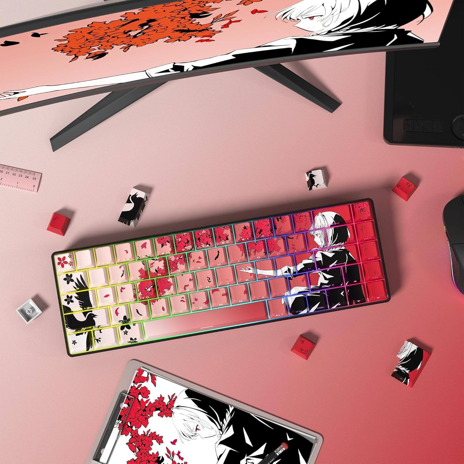Alt View 2. Womier - PBT Keycaps, Cherry Profile Dye-Sub Theme Keycaps for Cherry Gateron MX Switches Mechanical Keyboards - Pink-129 Keys.