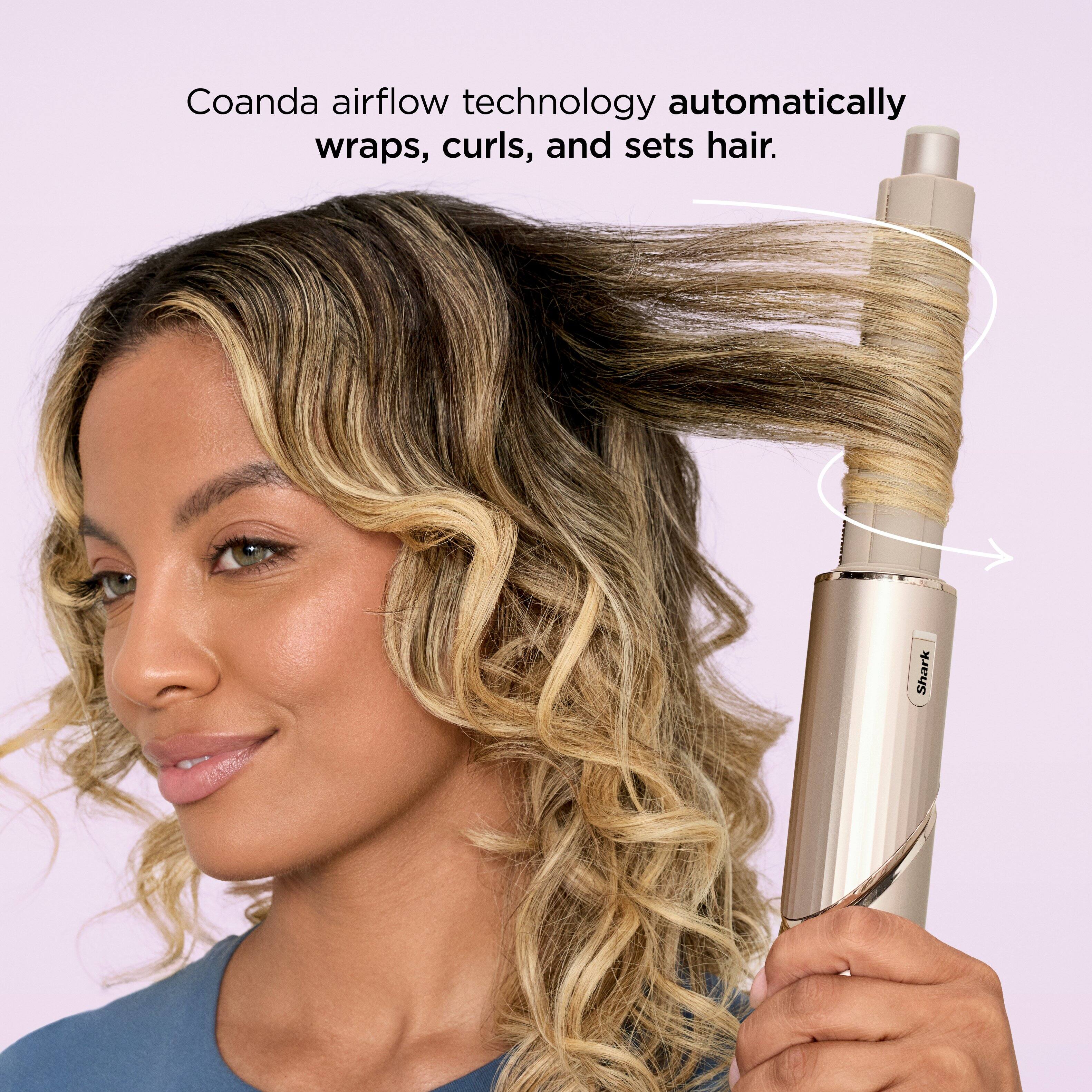 Coanda airflow technology automatically wraps, curls, and sets hair.