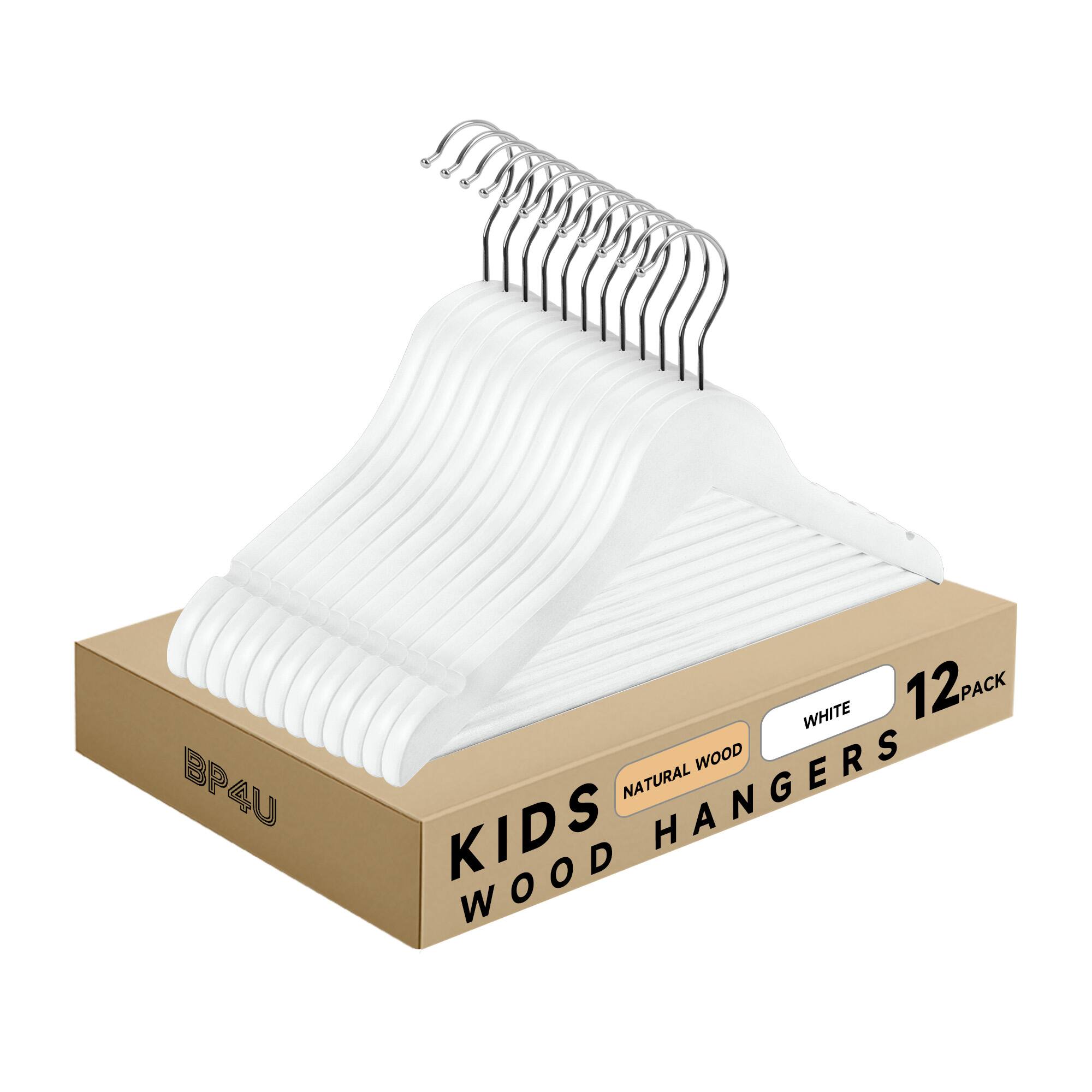 BP4U WHITE 12 PACK KIDS WOOD HANGERS NATURAL WOOD