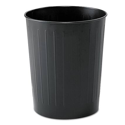 Front. Safco - Safco Round Wastebaskets, 6 gal, Steel, Black.