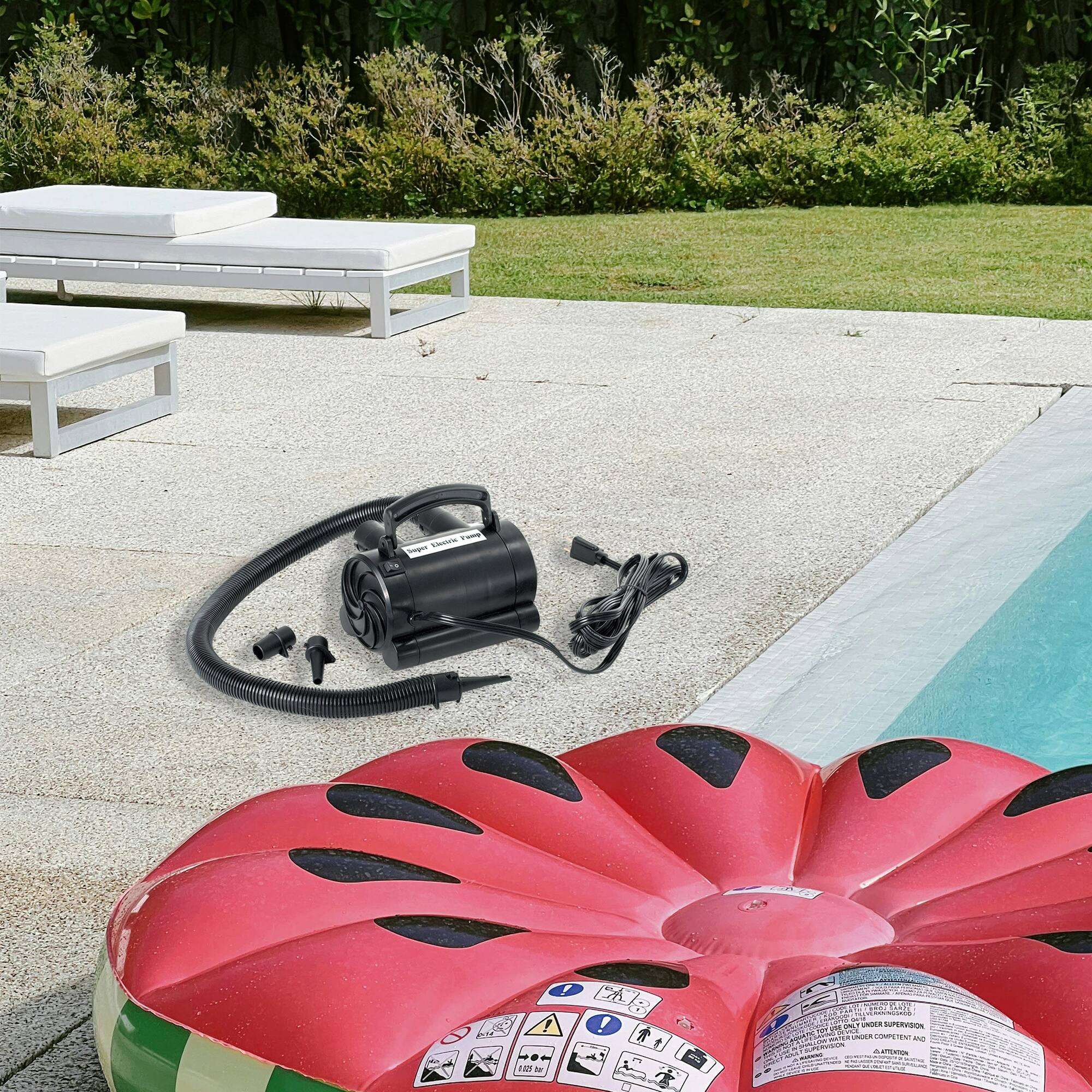 Sure, here is the corrected and grouped text from the image:

**On the Inflatable Pool Float:**
- "180 kg max"
- "ATTENTION"
- "WARNING"
- "DO NOT LEAVE CHILDREN UNATTENDED"
- "DO NOT USE INDOORS"
- "DO NOT USE IN WATER DEEPER THAN 1.2 METERS"
- "DO NOT USE IN WINDY CONDITIONS"
- "DO NOT USE IN WATER WITH CURRENTS"
- "DO NOT USE IN WATER WITH WAVES"
- "DO NOT USE IN WATER WITH UNDERWATER OBJECTS"
- "DO NOT USE IN WATER WITH OTHER BOATS"
- "DO NOT USE IN WATER WITH OTHER PEOPLE"
- "DO NOT USE IN WATER WITH ANIMALS"
- "DO NOT USE IN WATER WITH OTHER OBJECTS"
- "DO NOT USE IN WATER WITH OTHER EQUIPMENT"
- "DO NOT USE IN WATER WITH OTHER DEVICES"
- "DO NOT USE IN WATER WITH OTHER MATERIALS"
- "DO NOT USE IN WATER WITH OTHER SUBSTANCES"
- "DO NOT USE IN WATER WITH OTHER CHEMICALS"
- "DO NOT USE IN WATER WITH OTHER PRODUCTS"
- "DO NOT USE IN WATER WITH OTHER